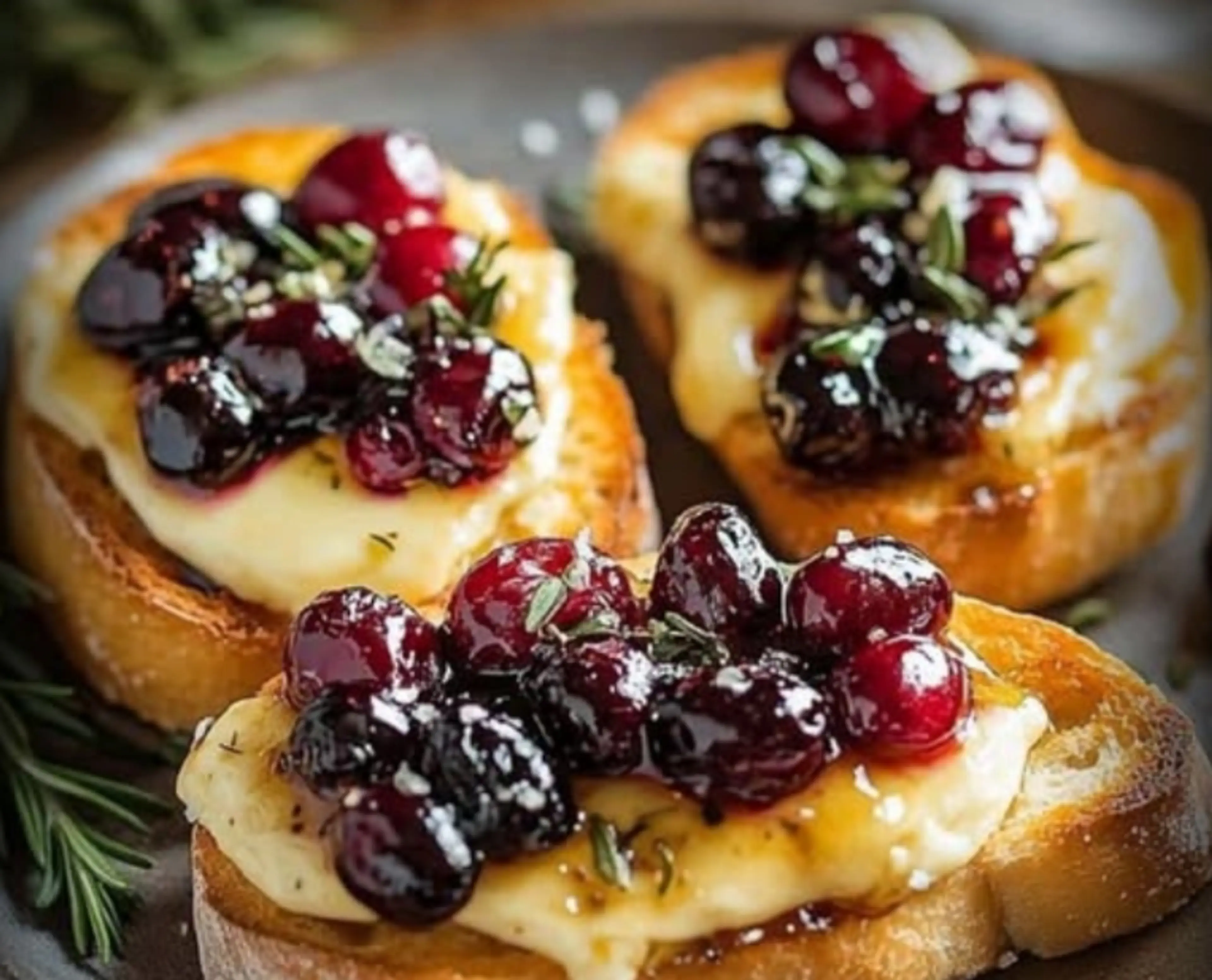 Crispy Crostini w Balsamic Roasted Cranberries & Creamy Brie