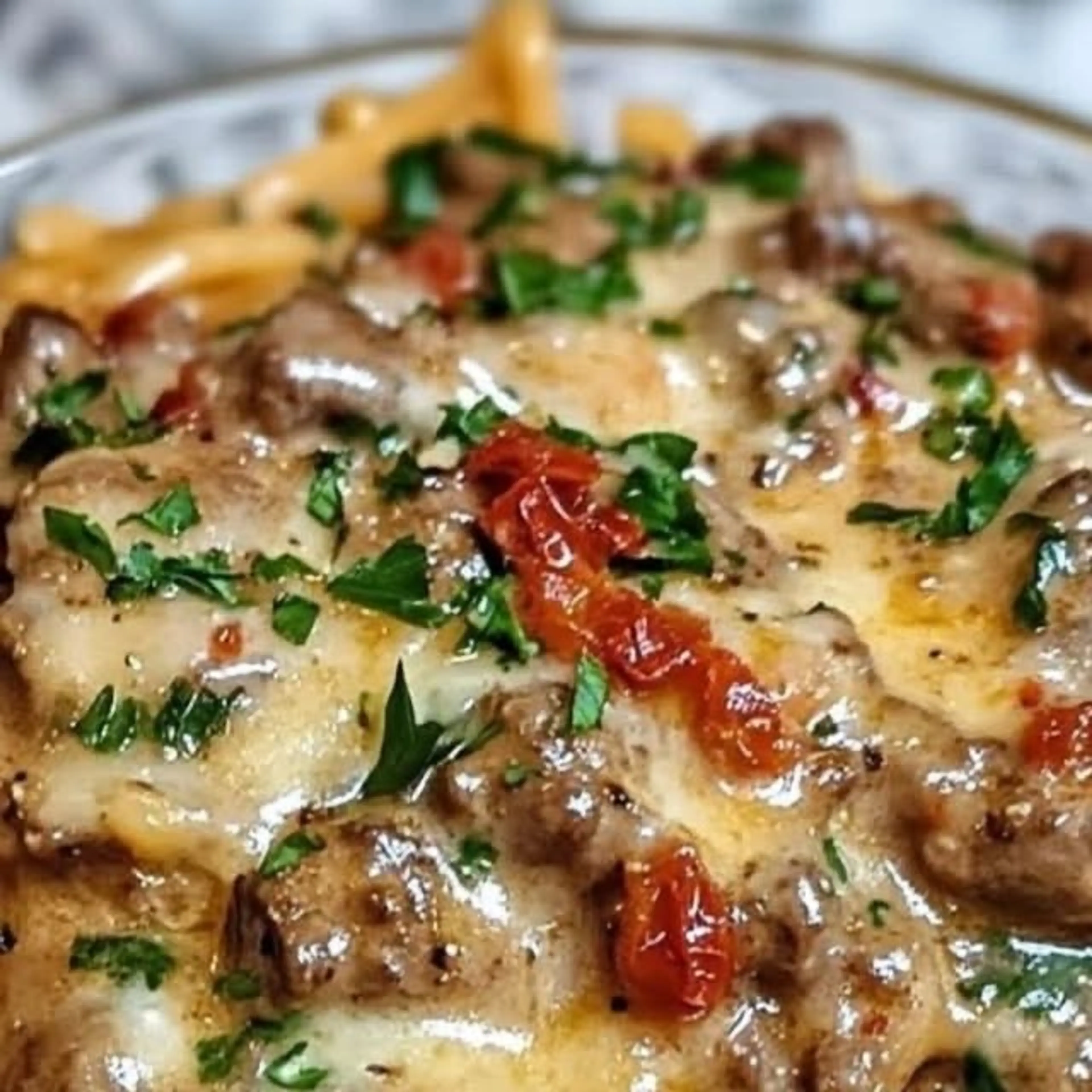 Creamy Tuscan Steak Bites Spaghetti