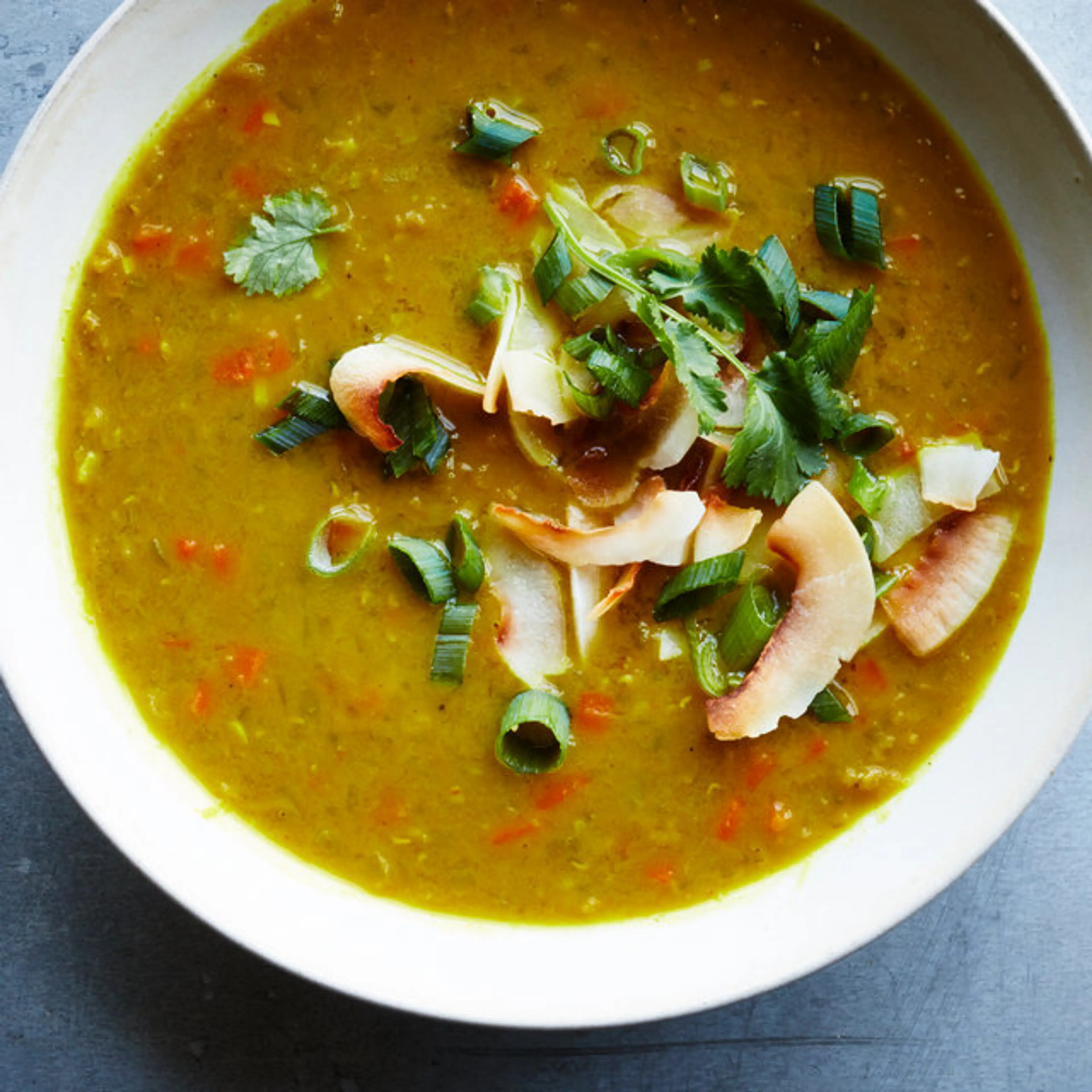 Curried Red Lentil Soup With Toasted Coconut