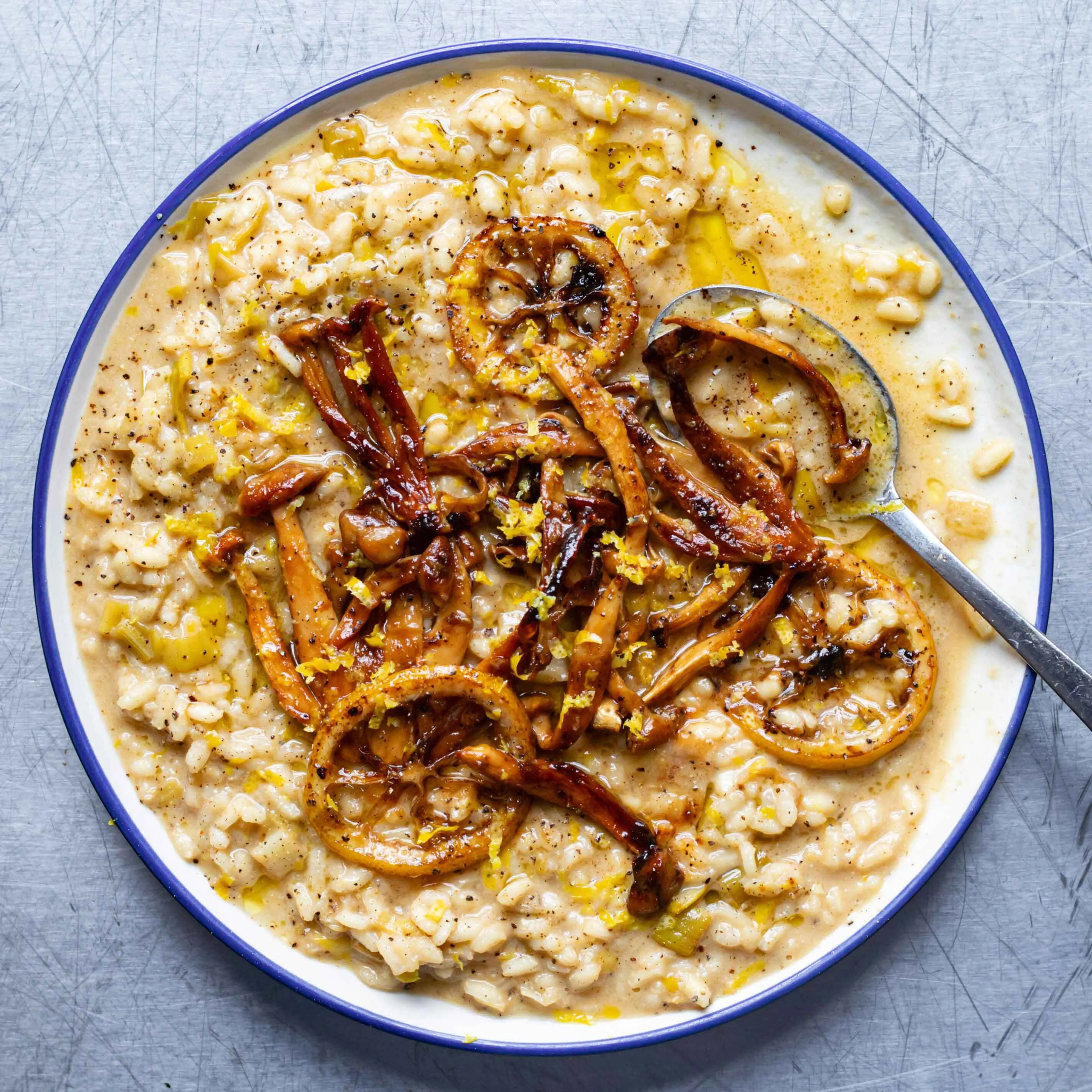 Charred Lemon & Leek Risotto with Shimeji Mushrooms