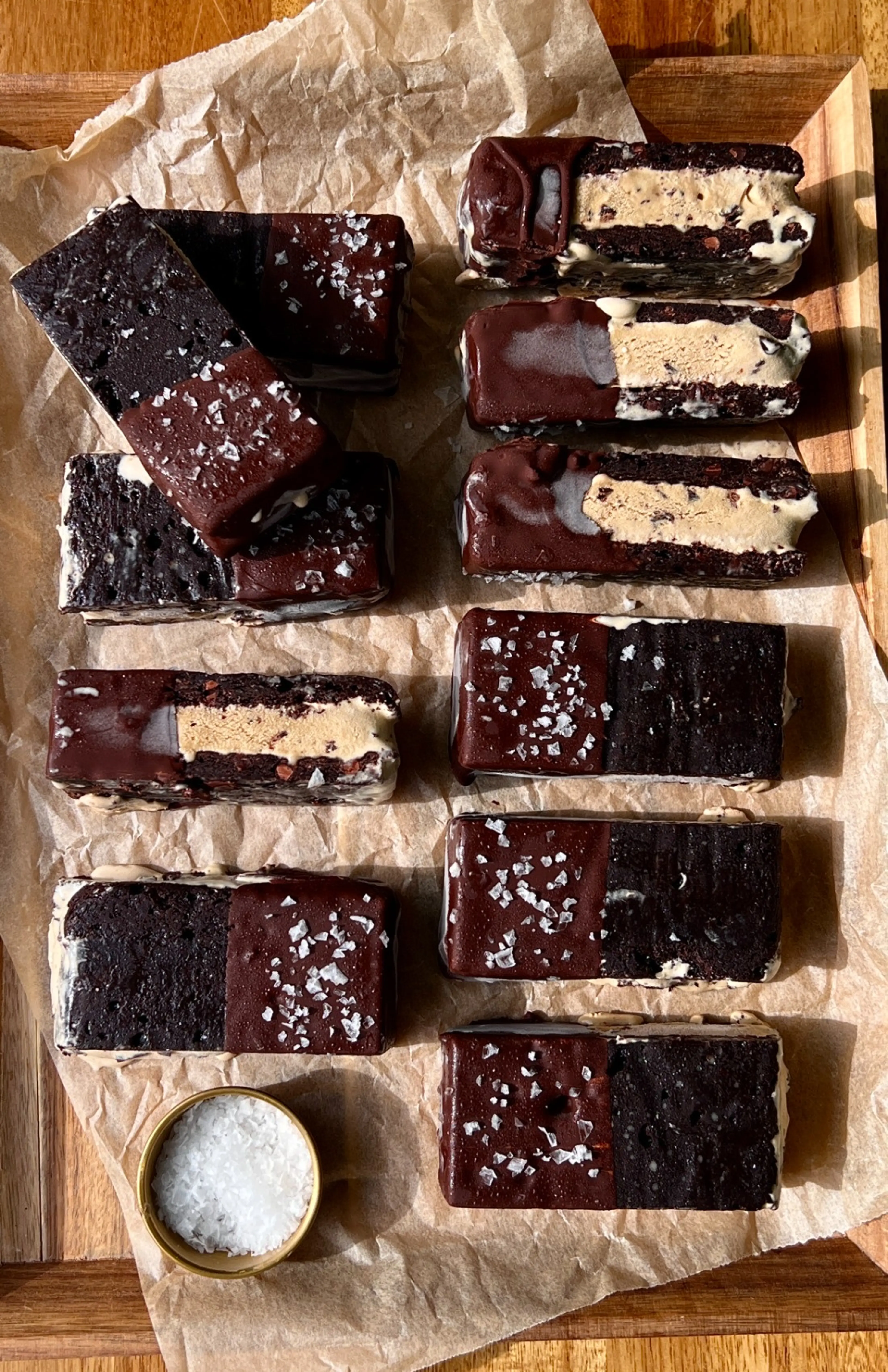 Brownie Ice Cream Sandwiches (with Homemade Coffee Chip Ice