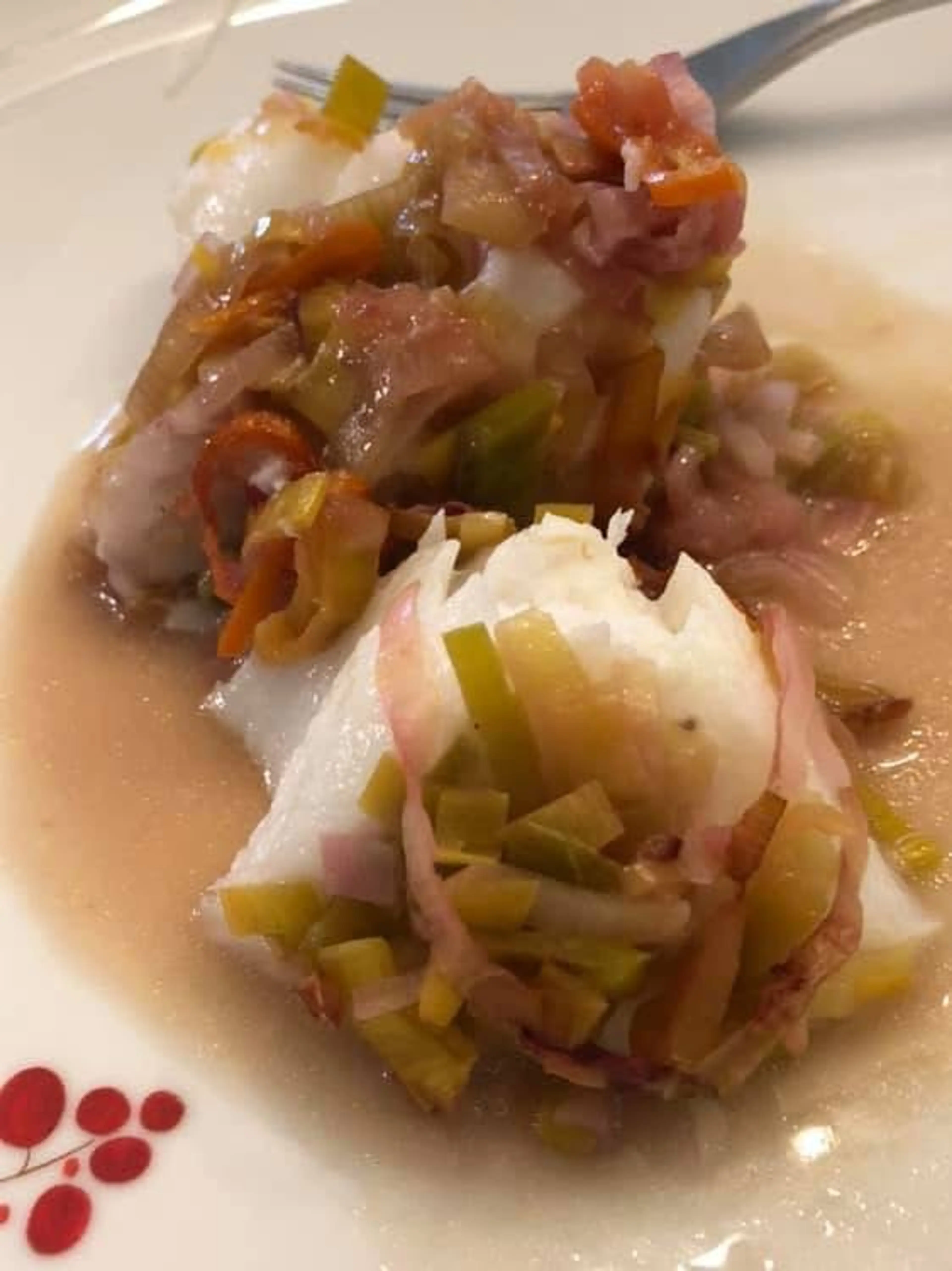 Baked White Fish W/ Blood Orange, Kumquats, Leek