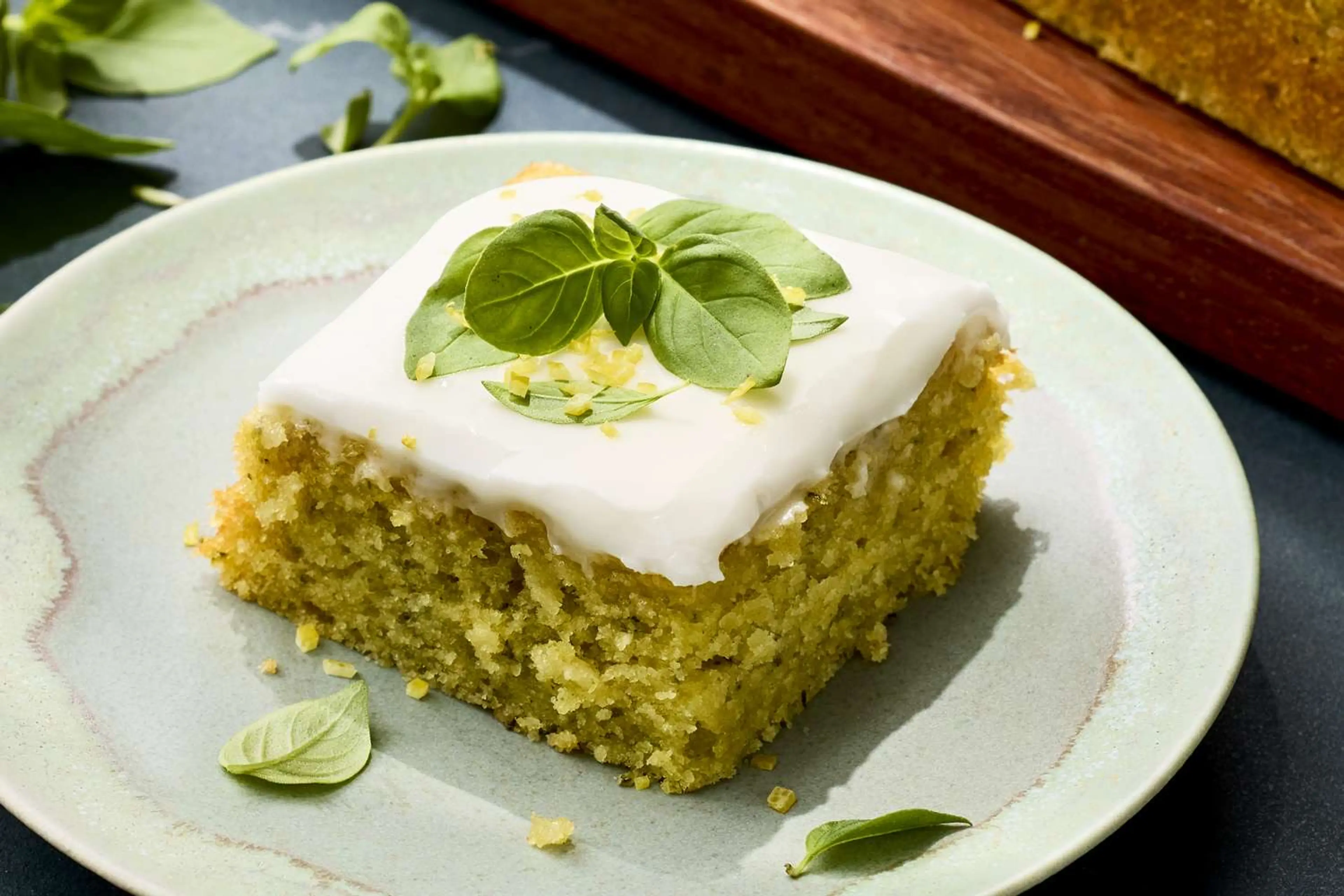 Lemon Basil Poke Cake
