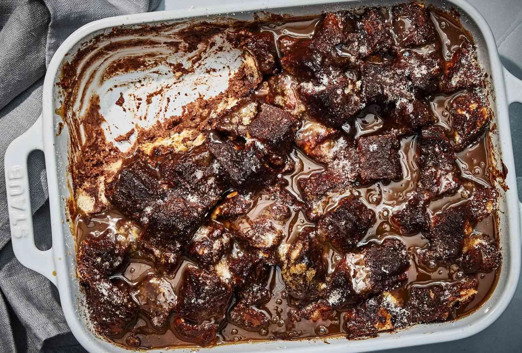 Chocolate Bread Pudding with Bourbon Caramel Sauce