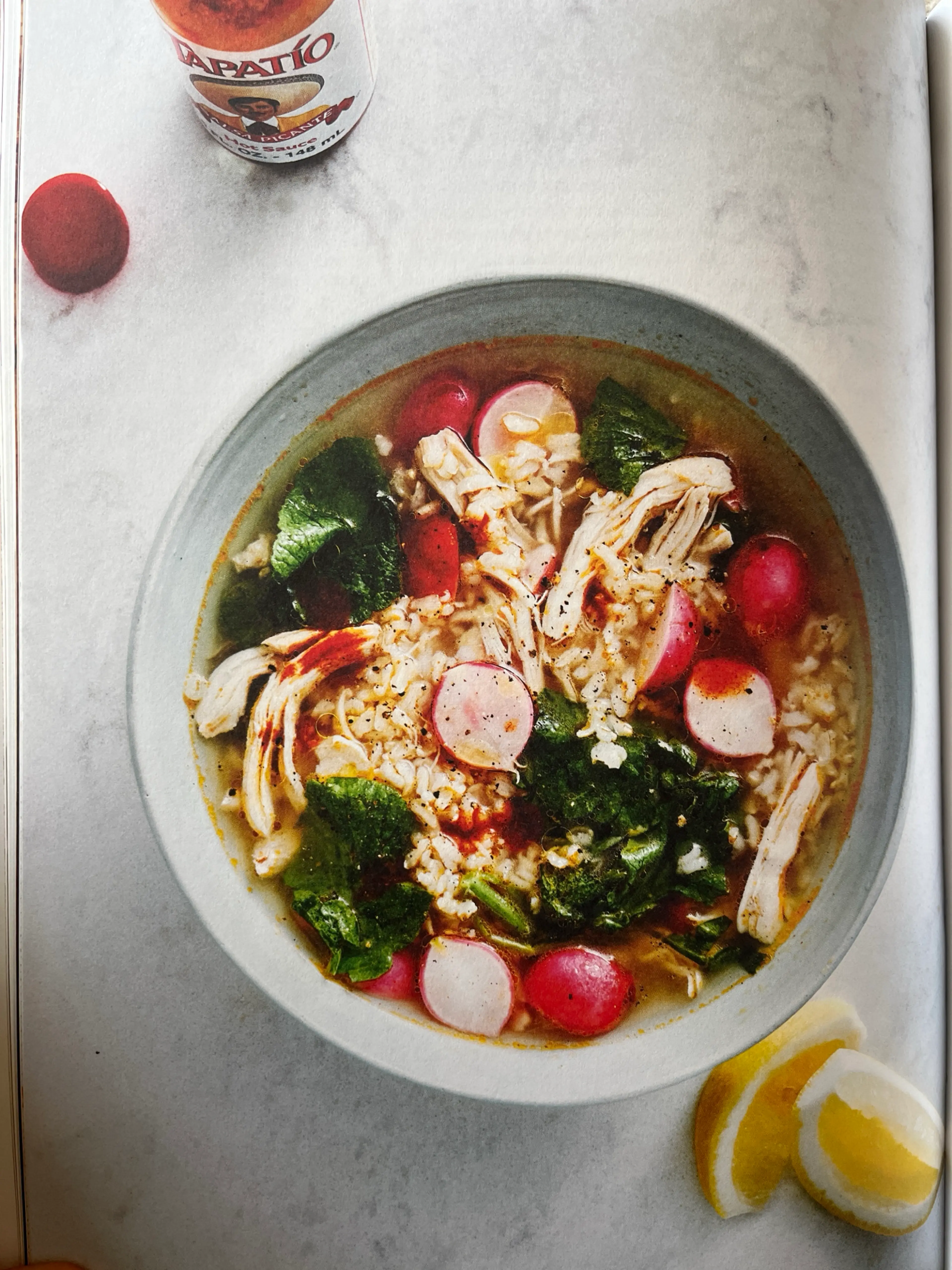 Chicken Soup with Brown Rice, Radishes, and Lots of Lemon