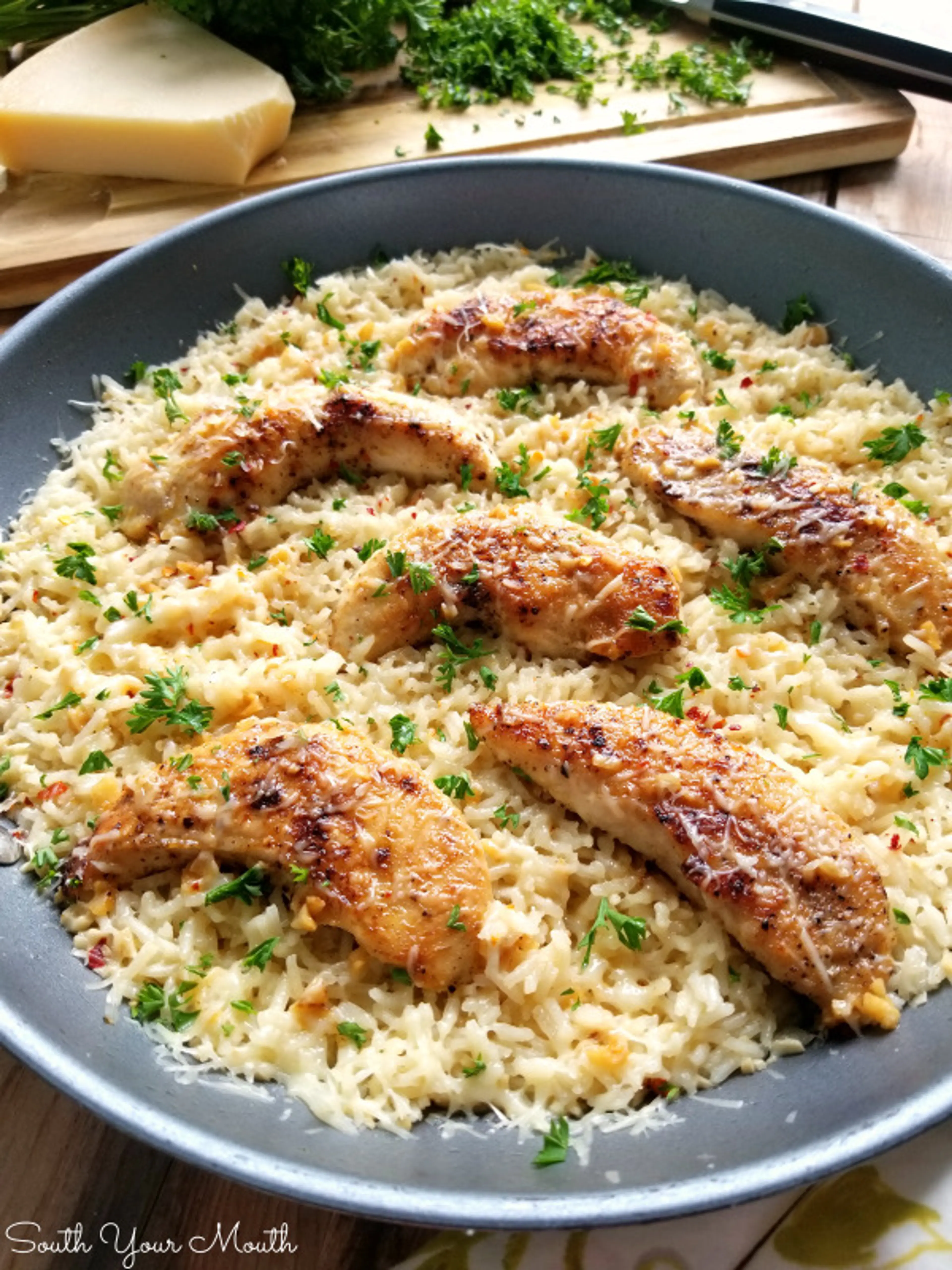 Chicken Scampi with Garlic Parmesan Rice