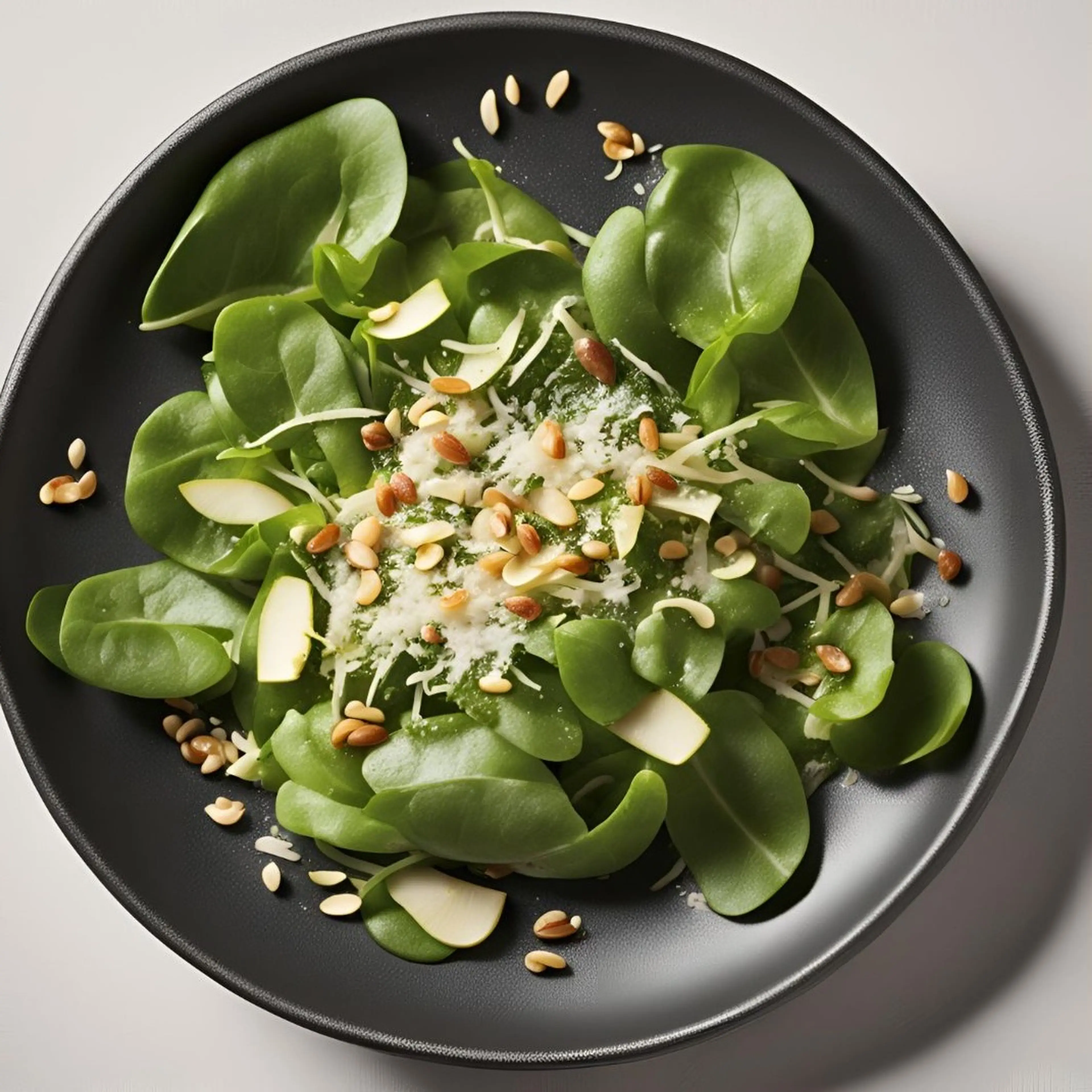 Feldsalat mit Apfel, Parmesan und Pinienkernen