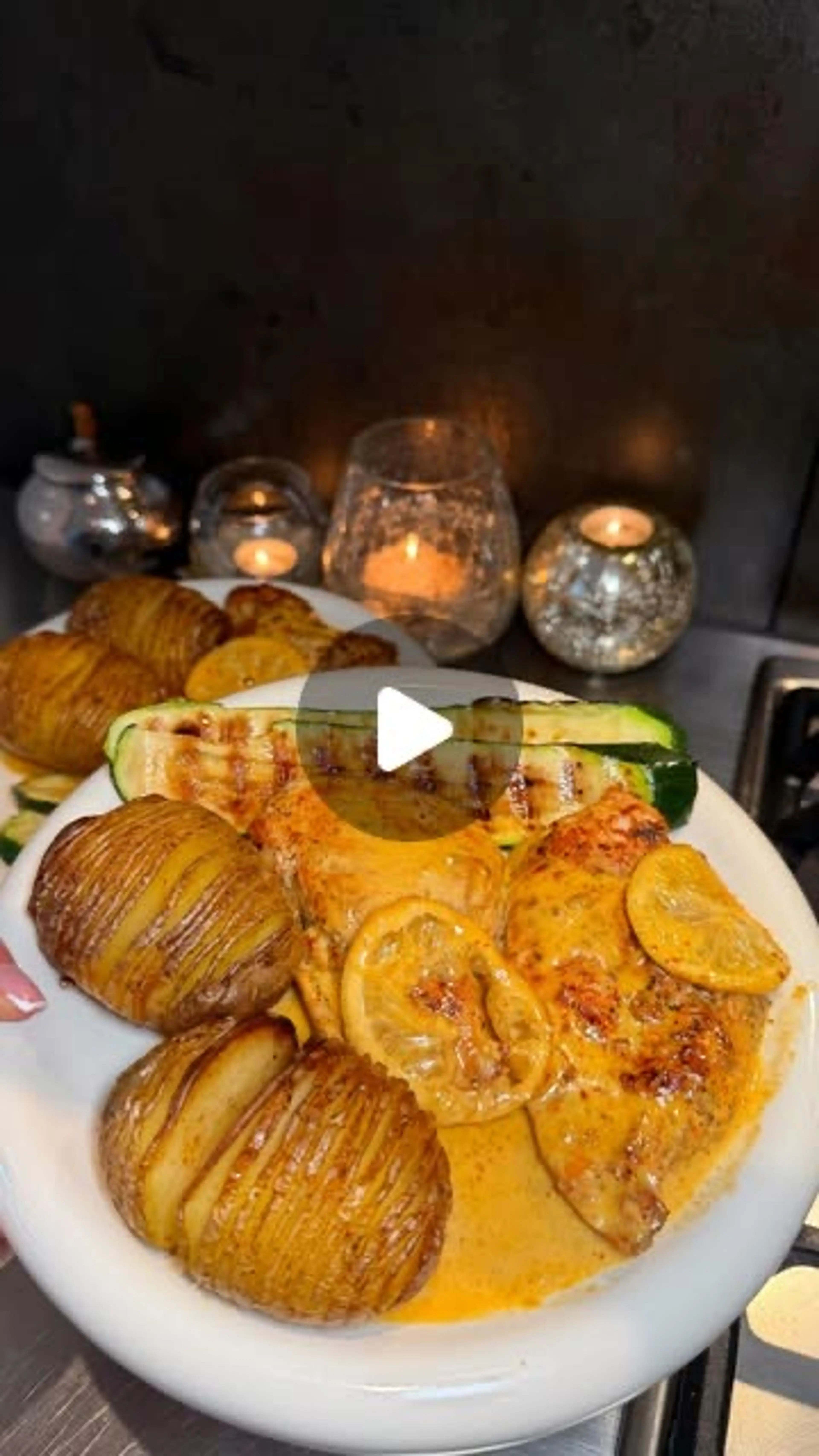 Creamy Lemon Parmesan Chicken with Crispy Hasselback Potatoe
