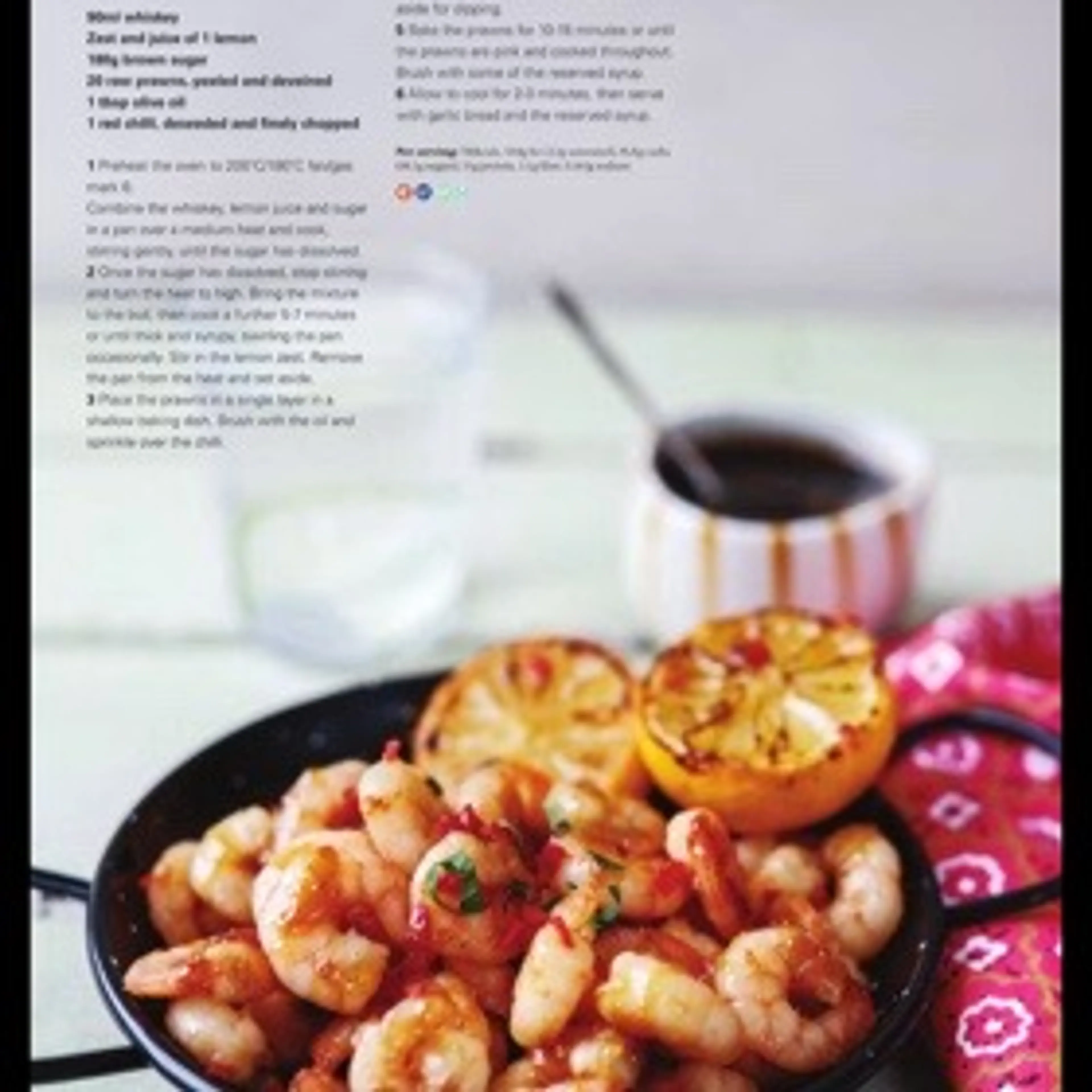 Sticky whiskey chilli prawns