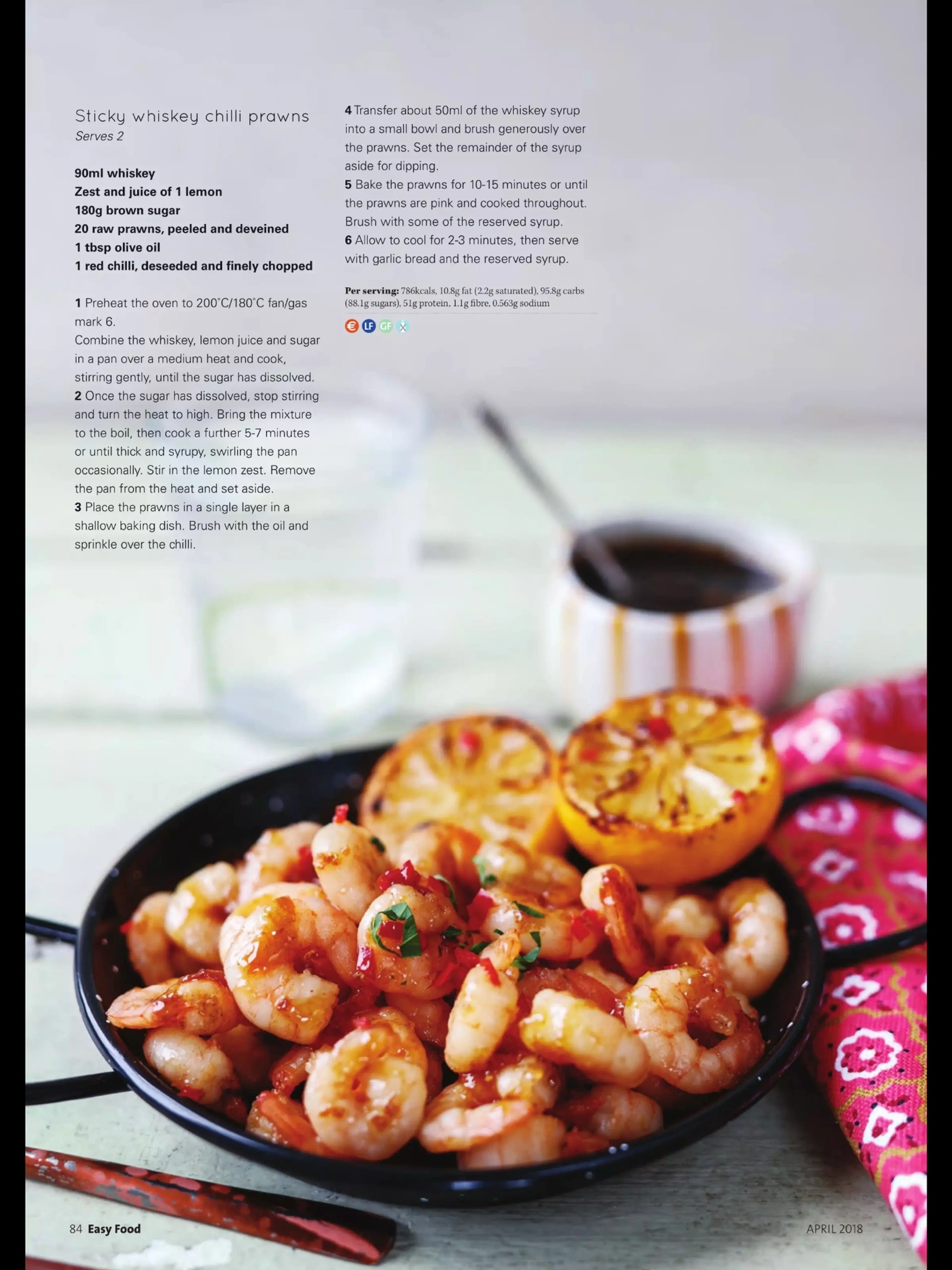 Sticky whiskey chilli prawns