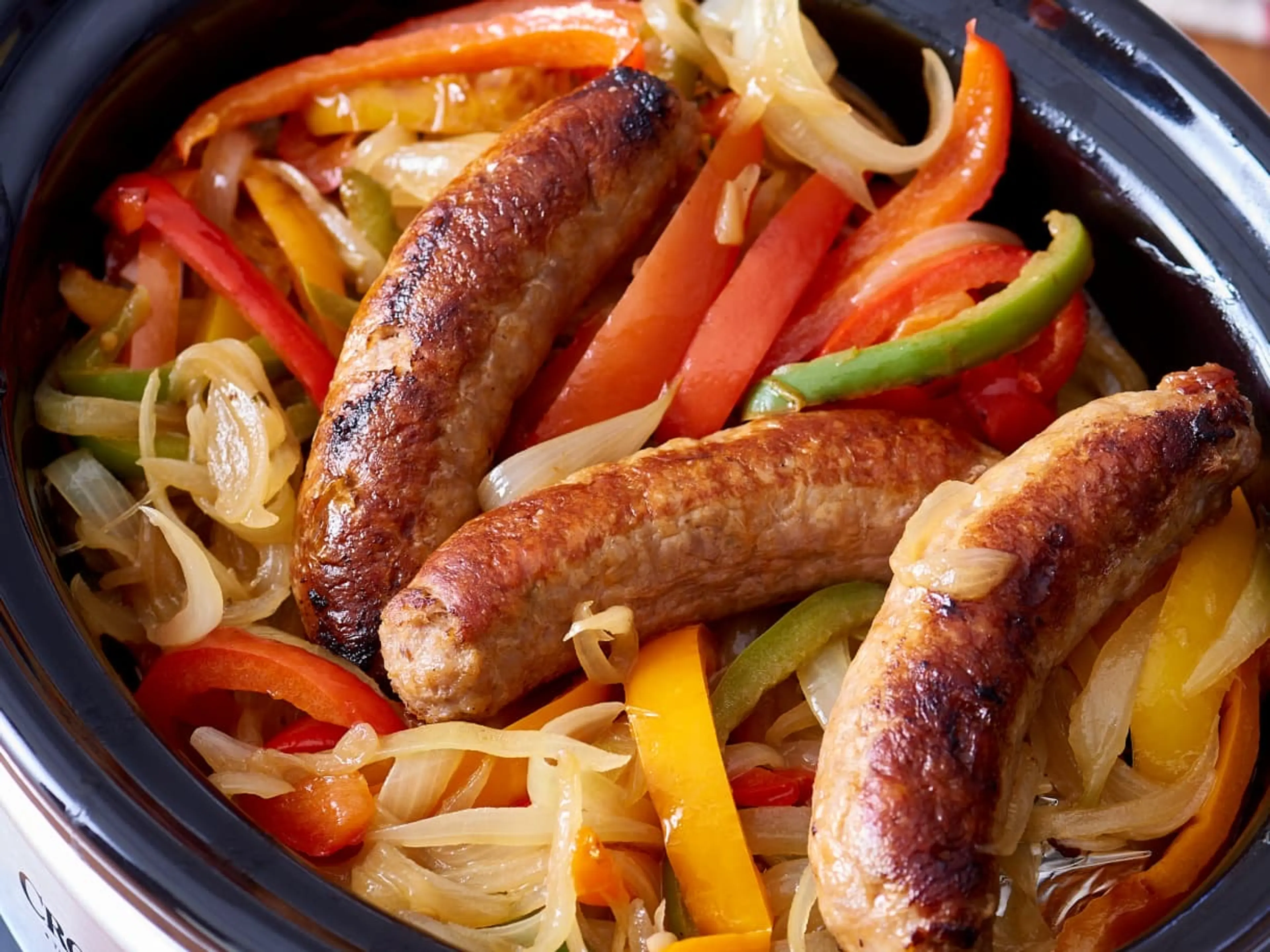 Slow Cooker Sausages with Peppers and Onions