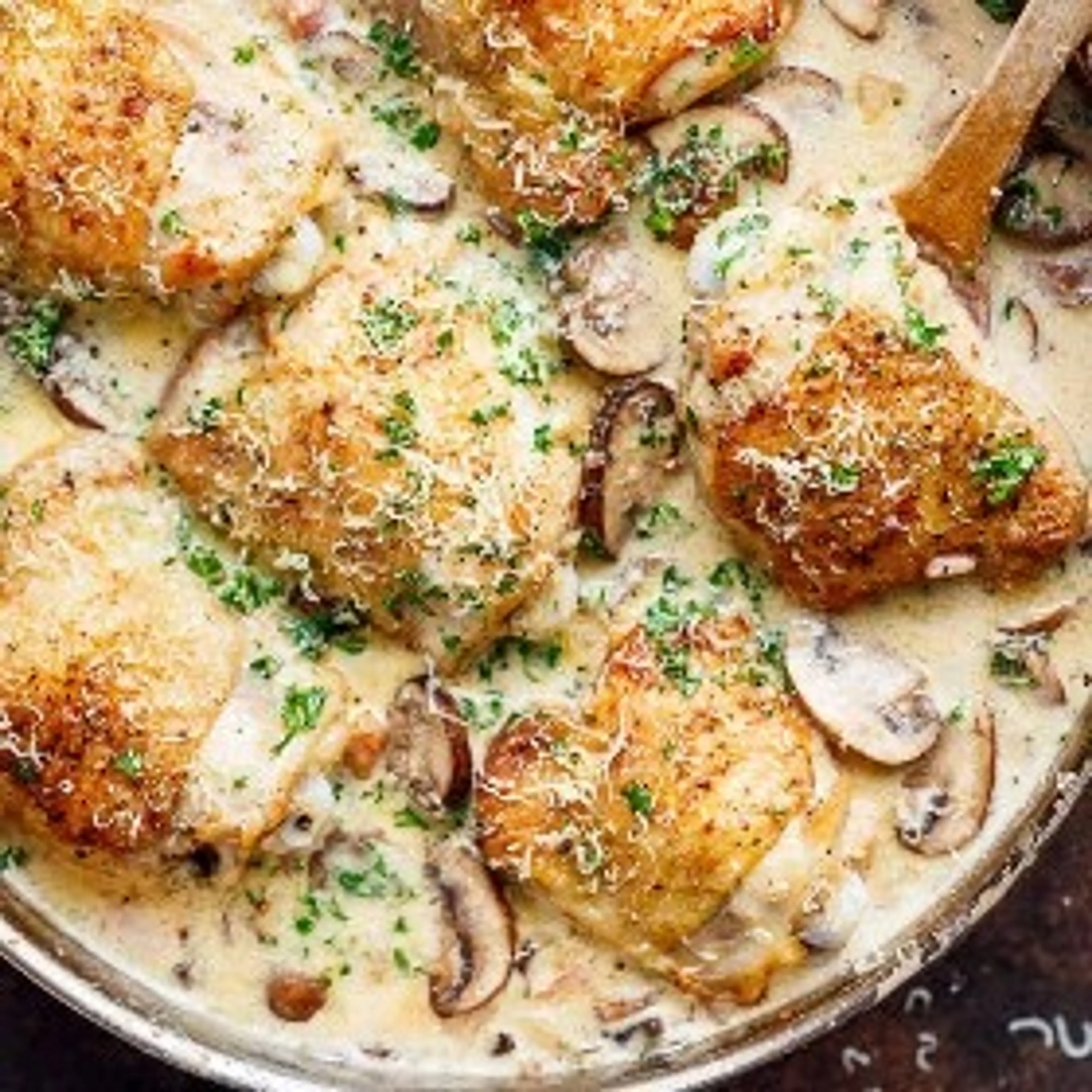 Chicken Thighs with Creamy Mushroom Garlic Sauce