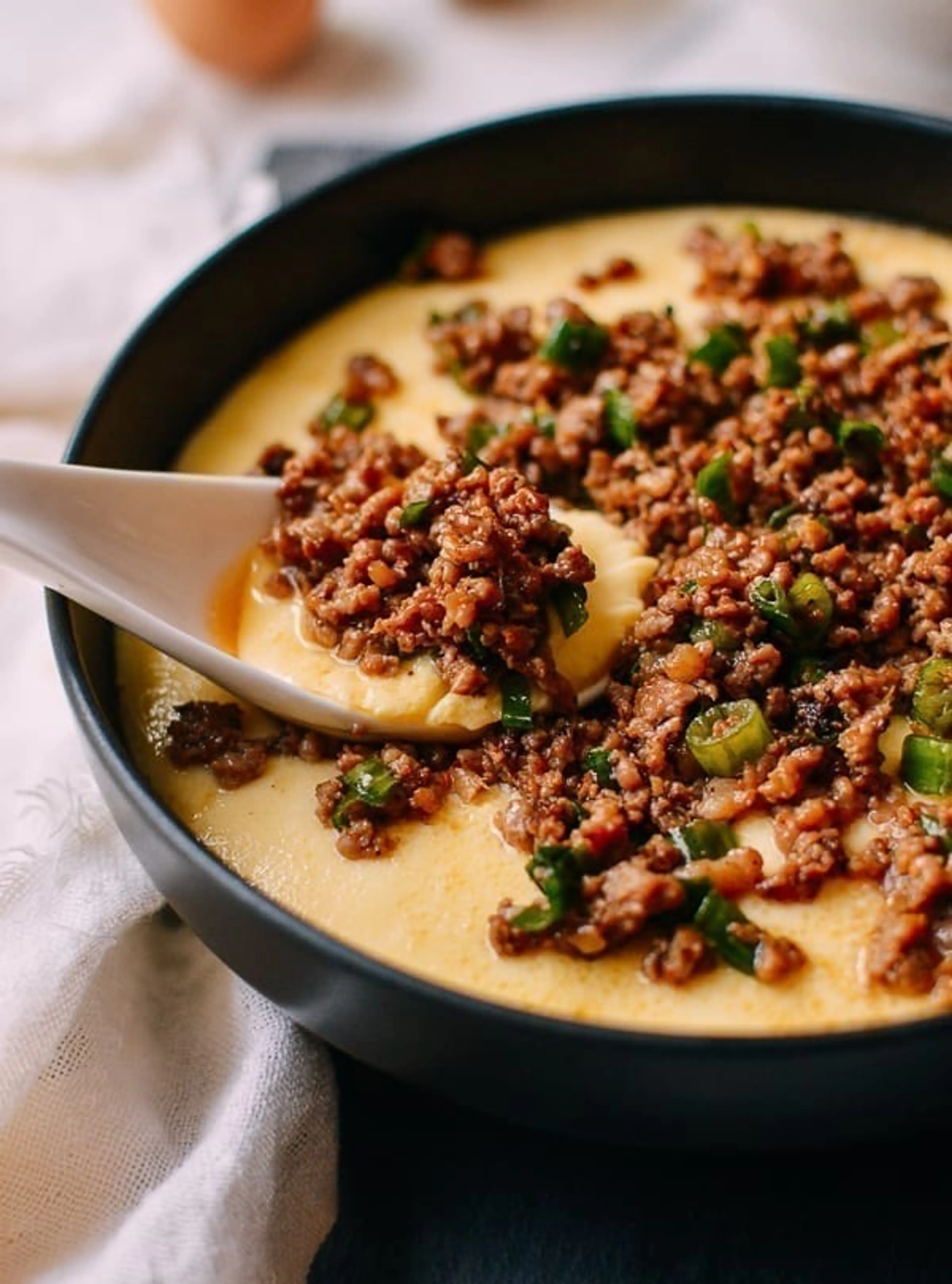 Steamed Eggs with Crispy Pork