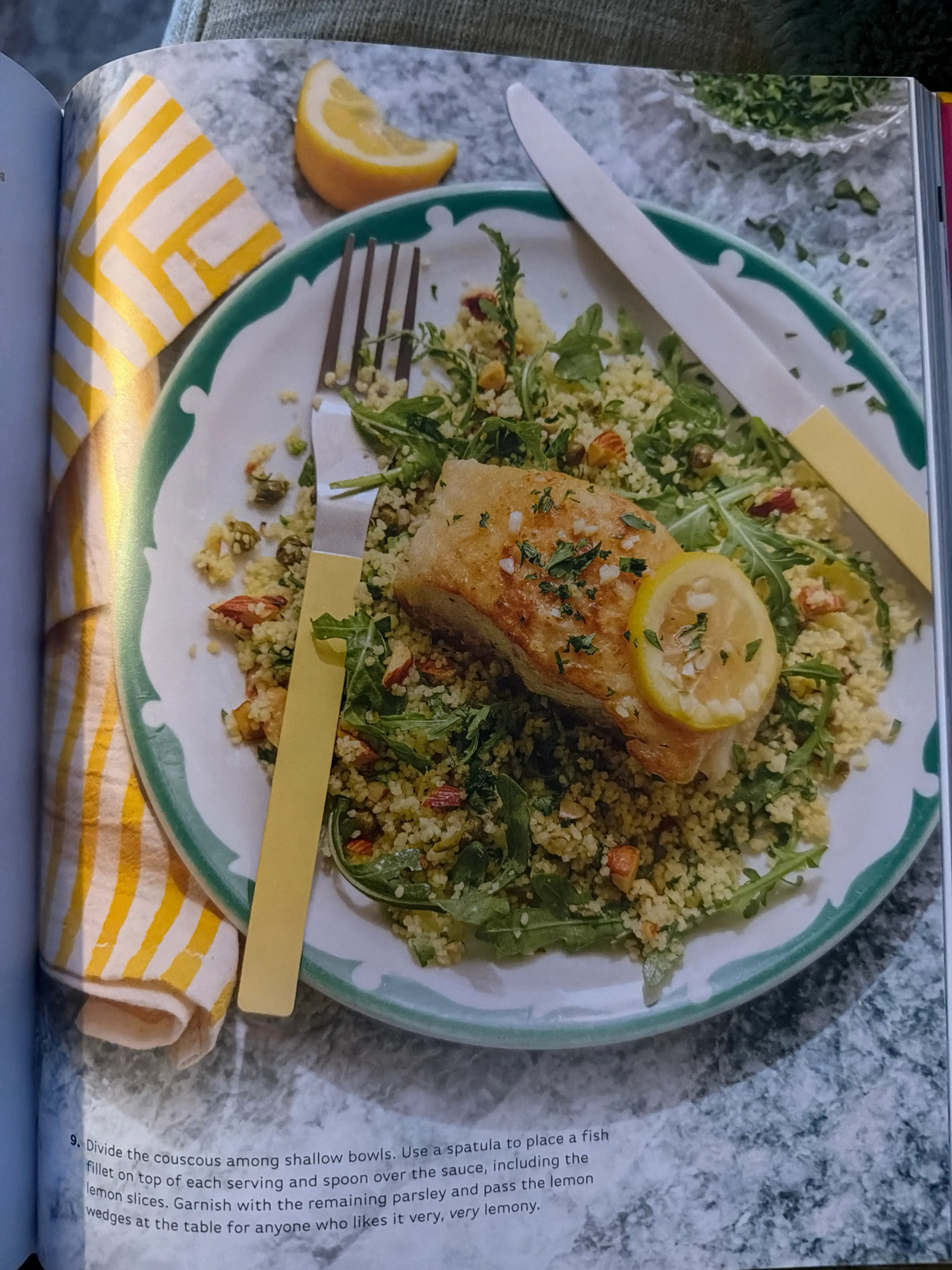 lemon-butter black cod WITH LEMONY COUSCOUS AND ARUGULA SALA