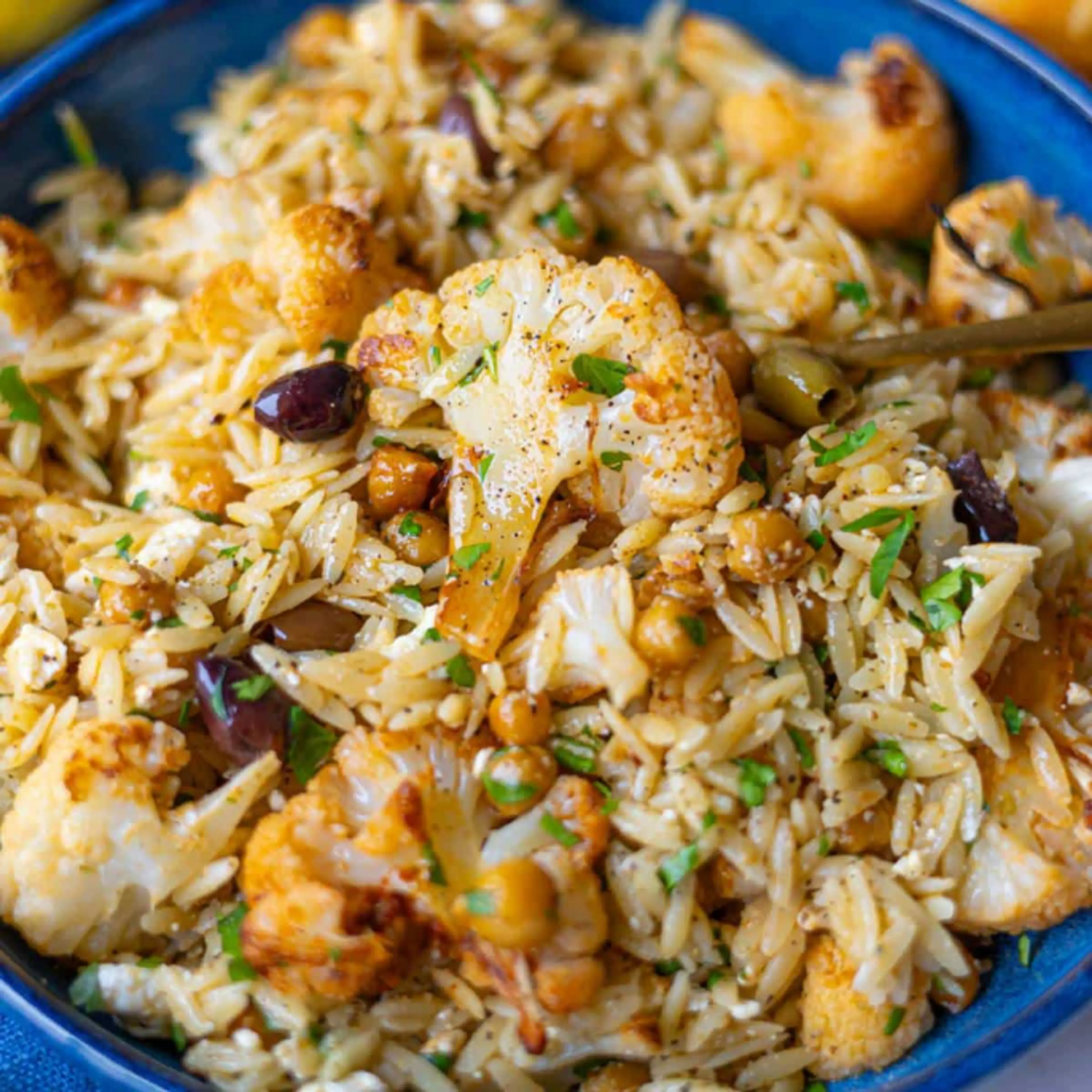 Roasted Cauliflower Orzo With Chickpeas and Feta