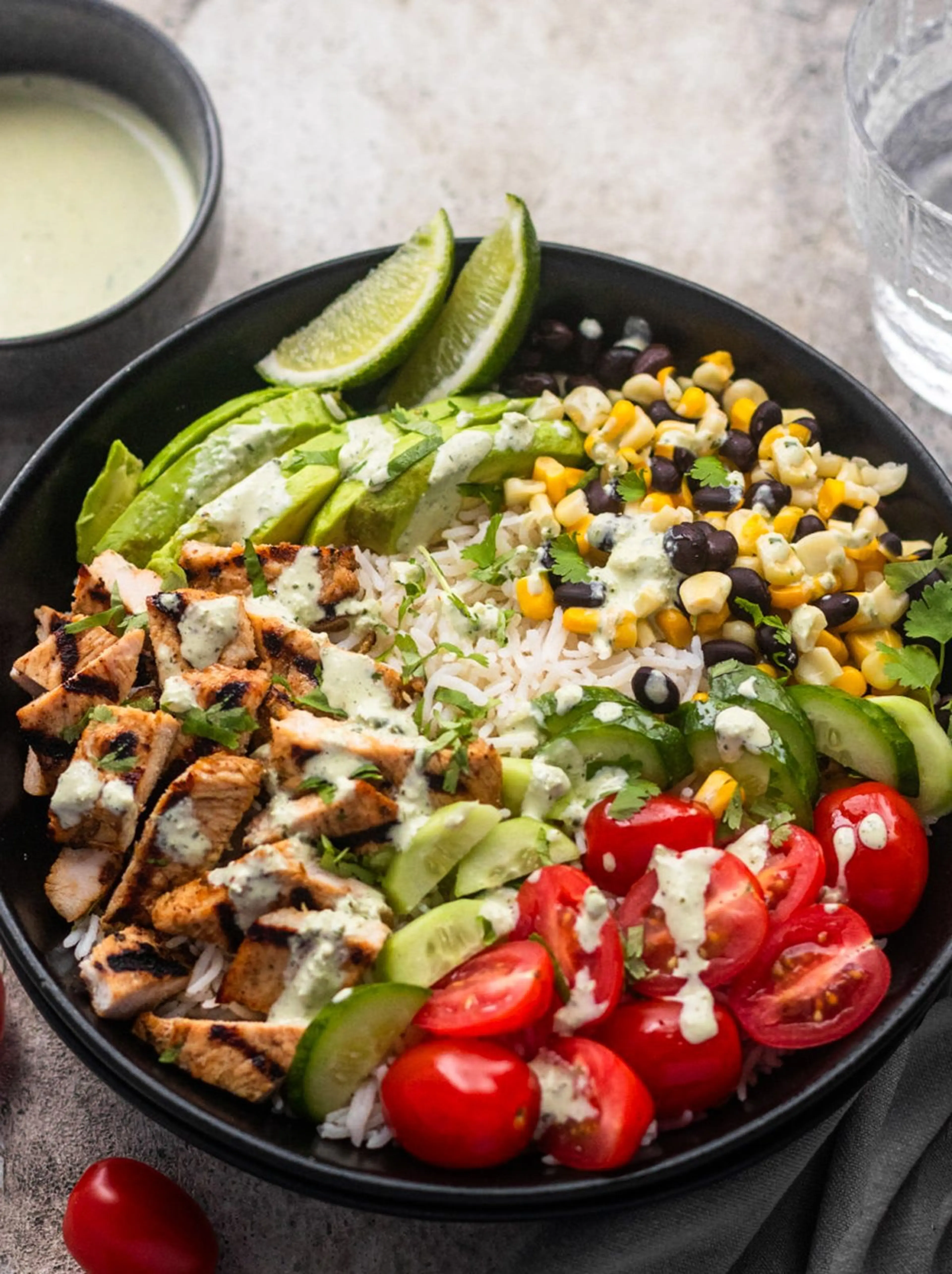 Chicken & Quinoa Burrito Bowls with Spicy Green Sauce