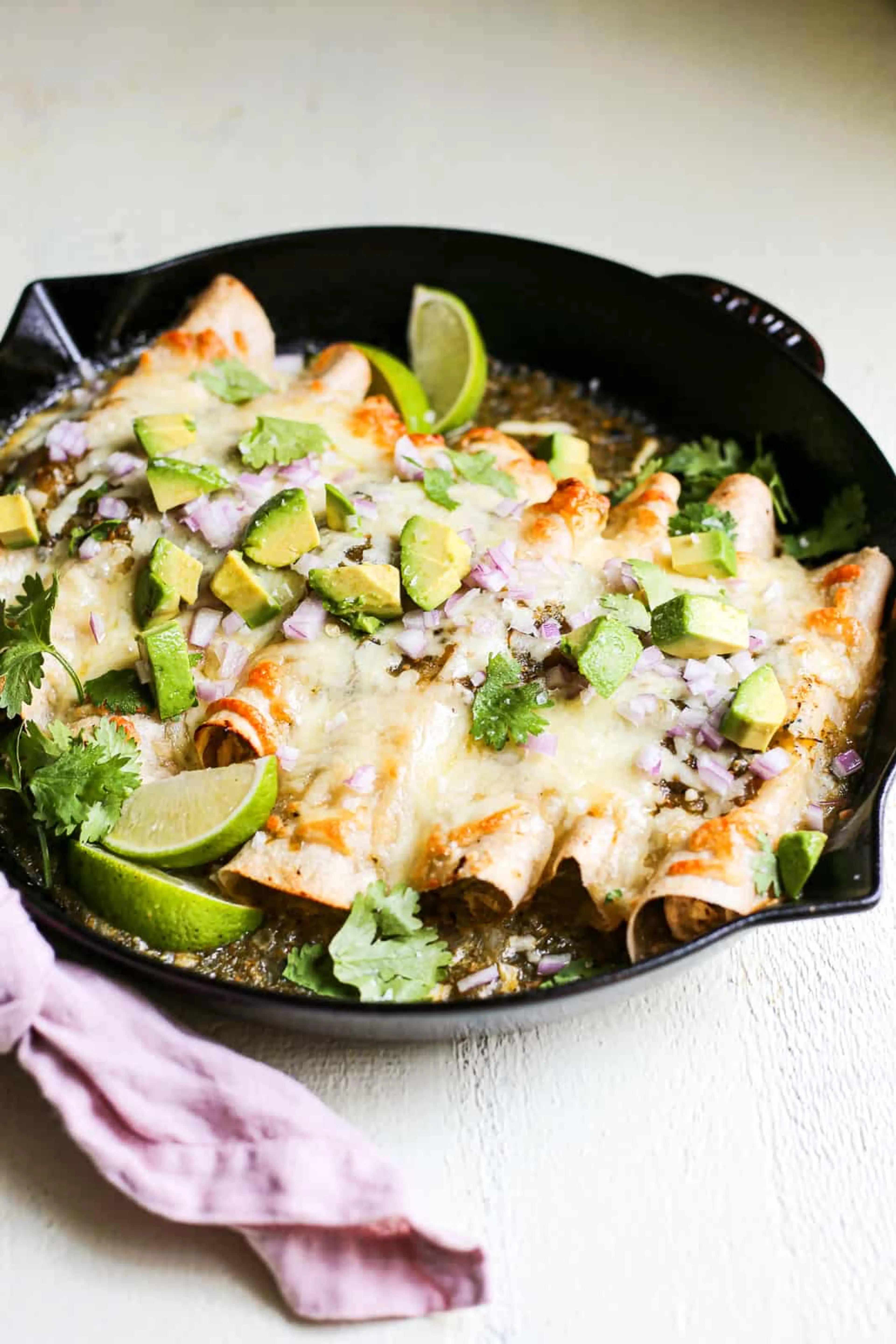 Skillet Sour Cream-Green Chile Chicken Enchiladas