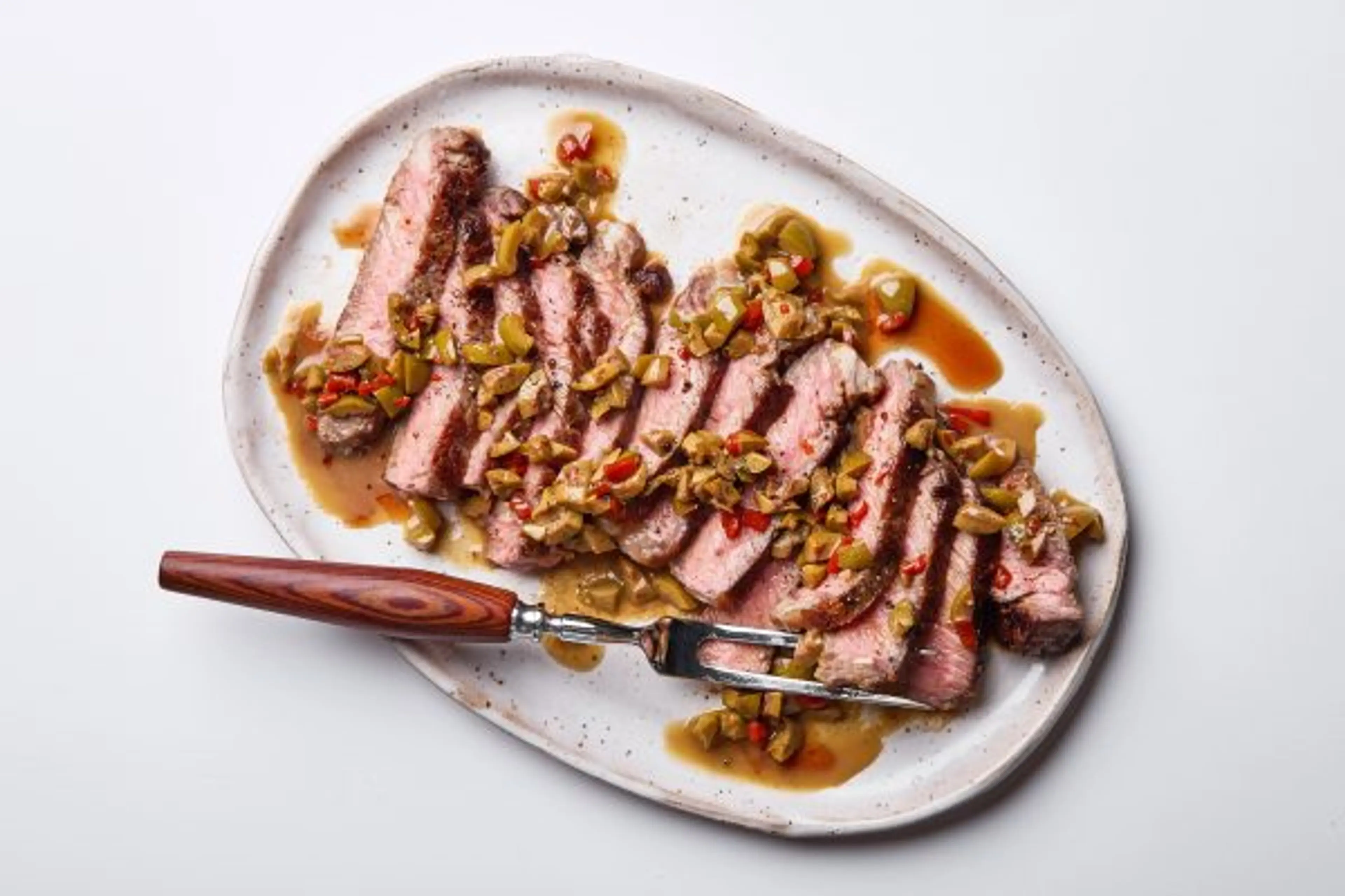 Ribeye Steaks with Green Olive-White Wine Pan Sauce