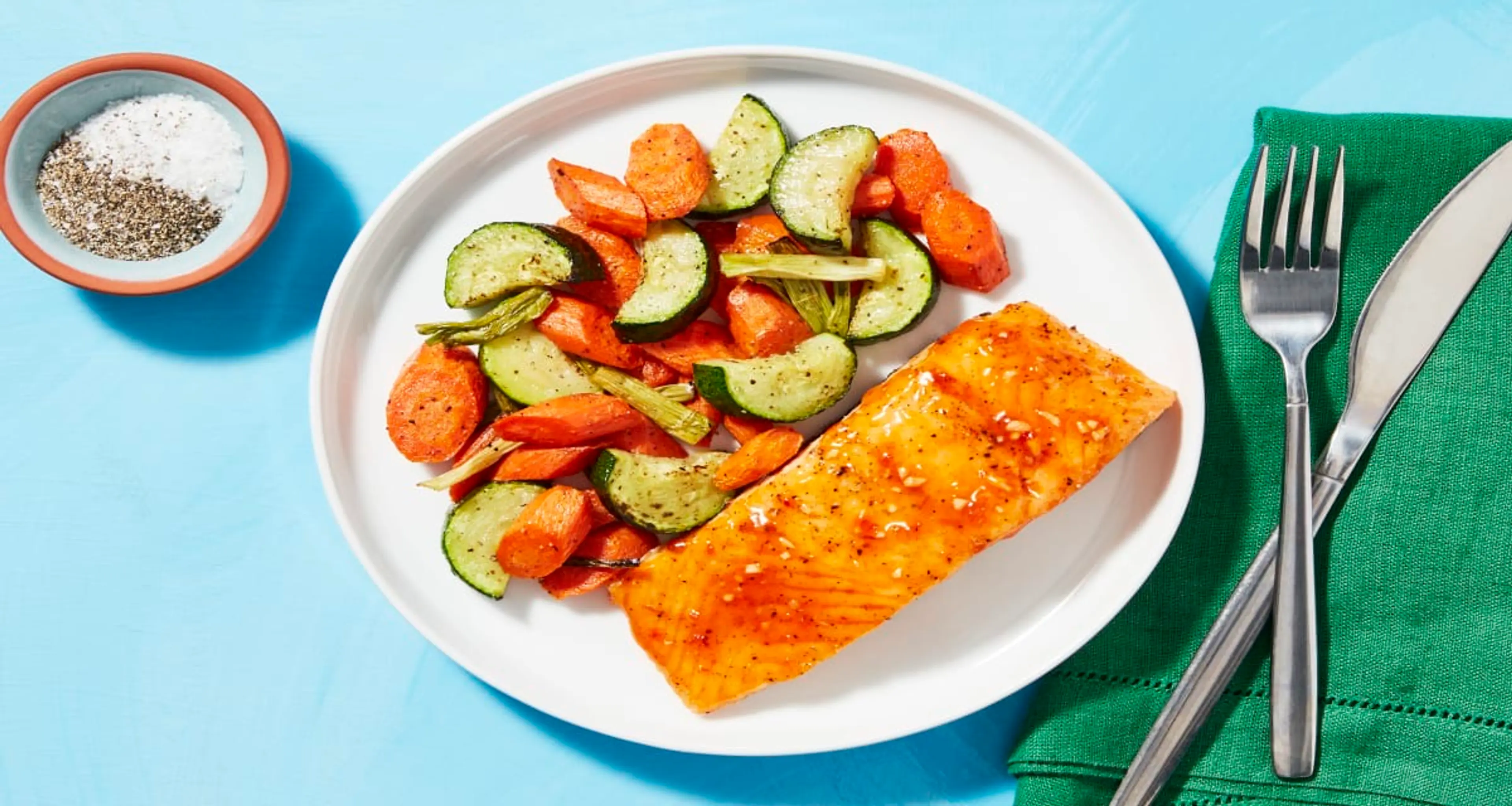 Sheet Pan Sweet Thai Chili Salmon with Broccoli, Zucchini &