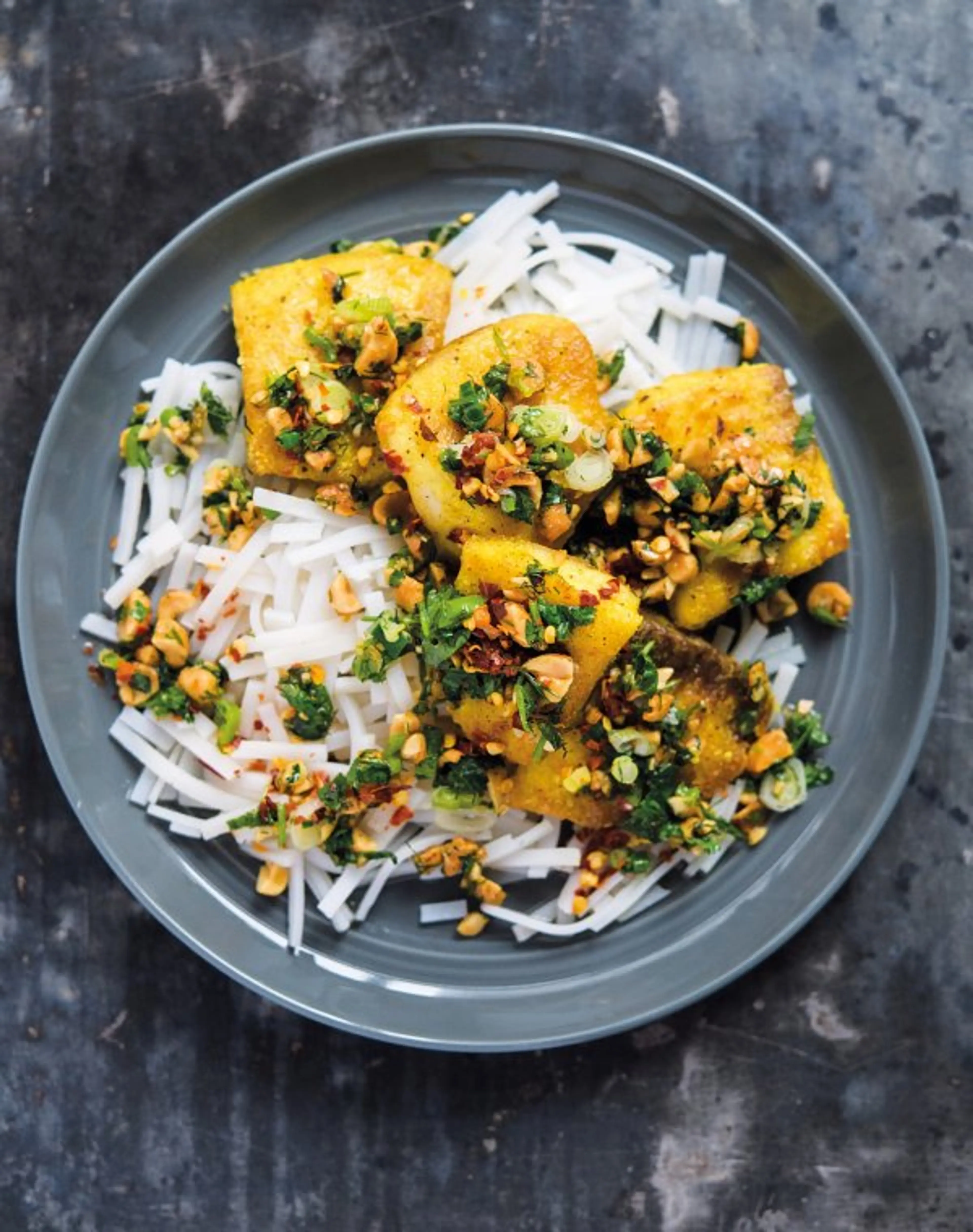Vietnamese Turmeric Fish with Wilted Herbs and Peanuts