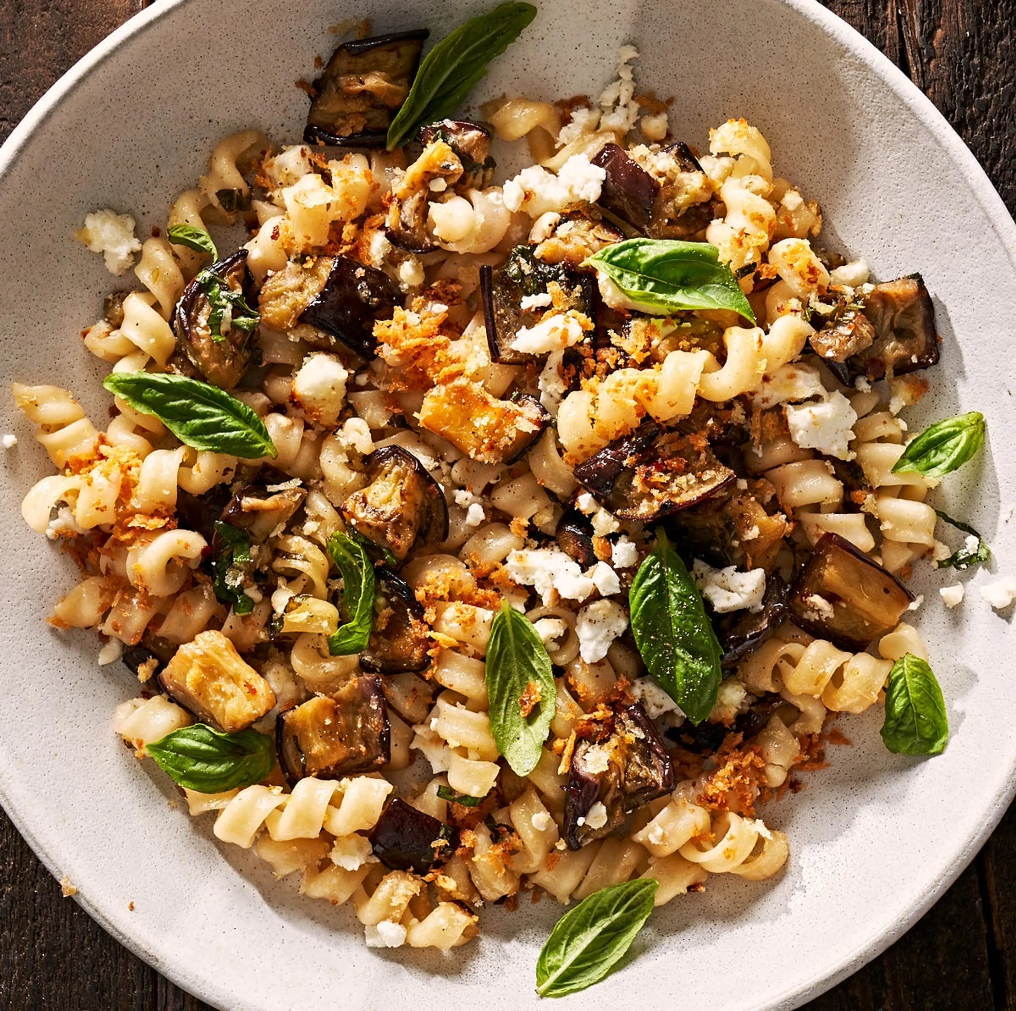 Garlicky Feta Eggplant Pasta