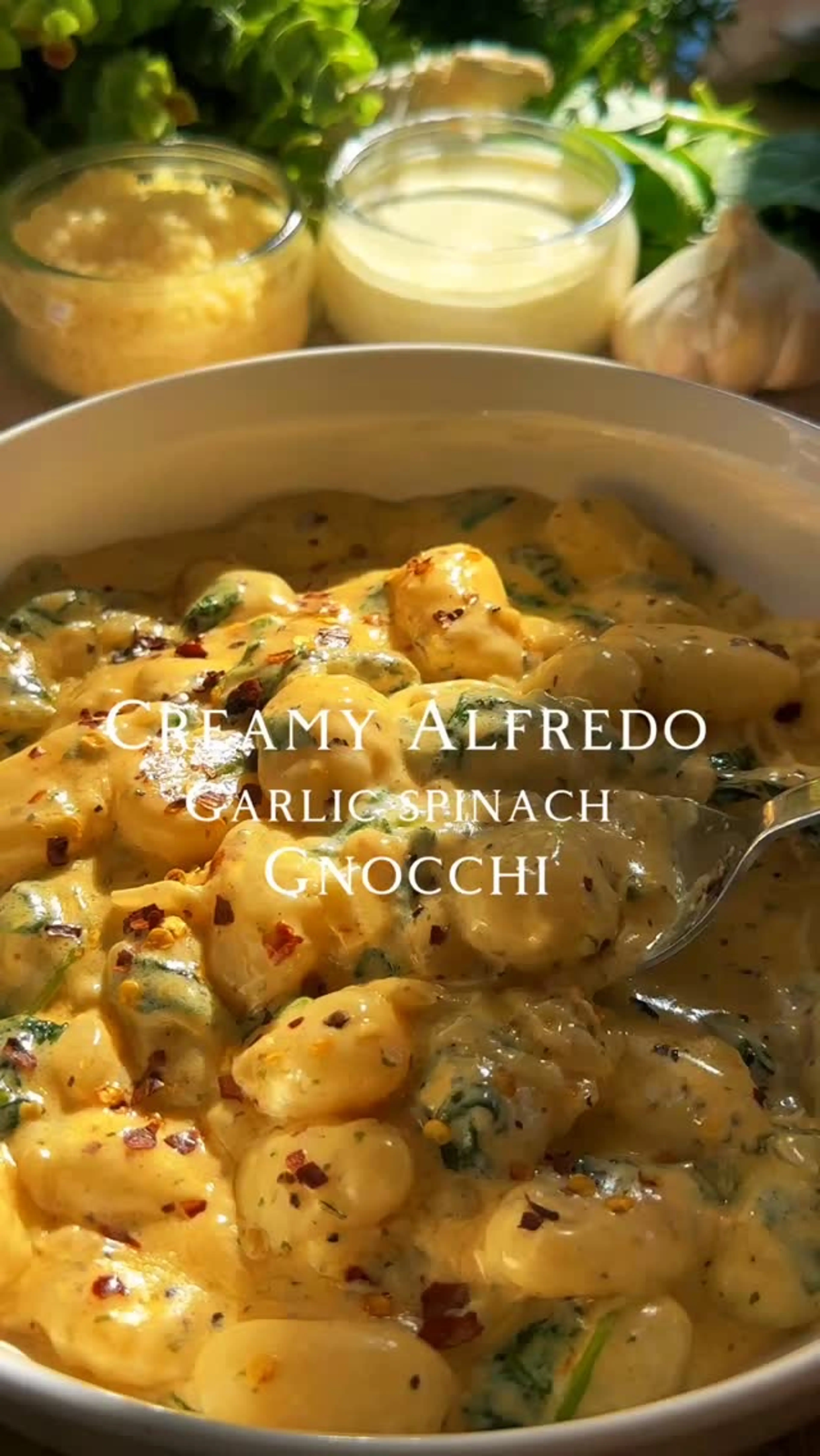 When Garlic, Spinach, and Gnocchi Meet Creamy Alfredo Sauce,
