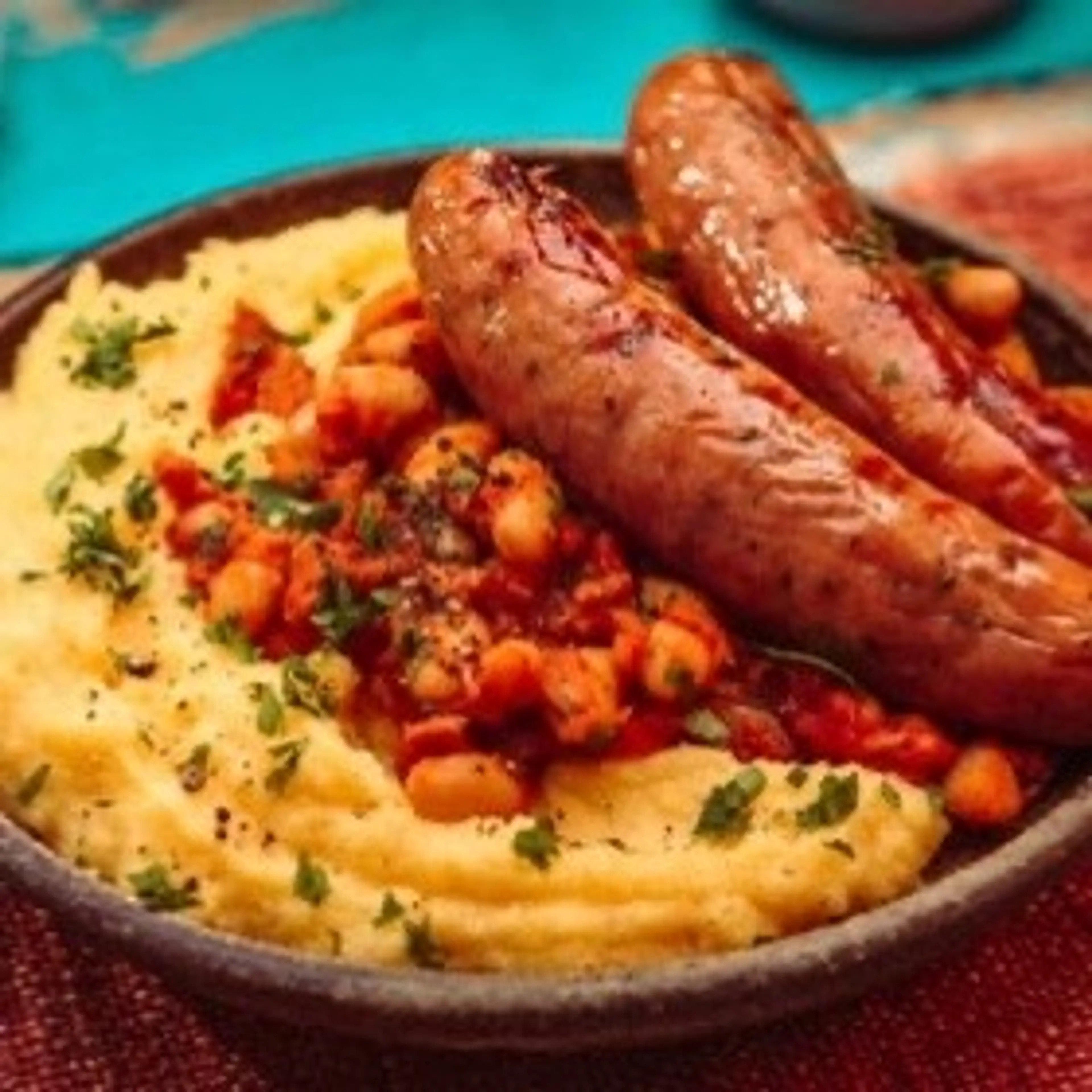 Nico's Grilled Sausage with Cheesy Polenta & Beans