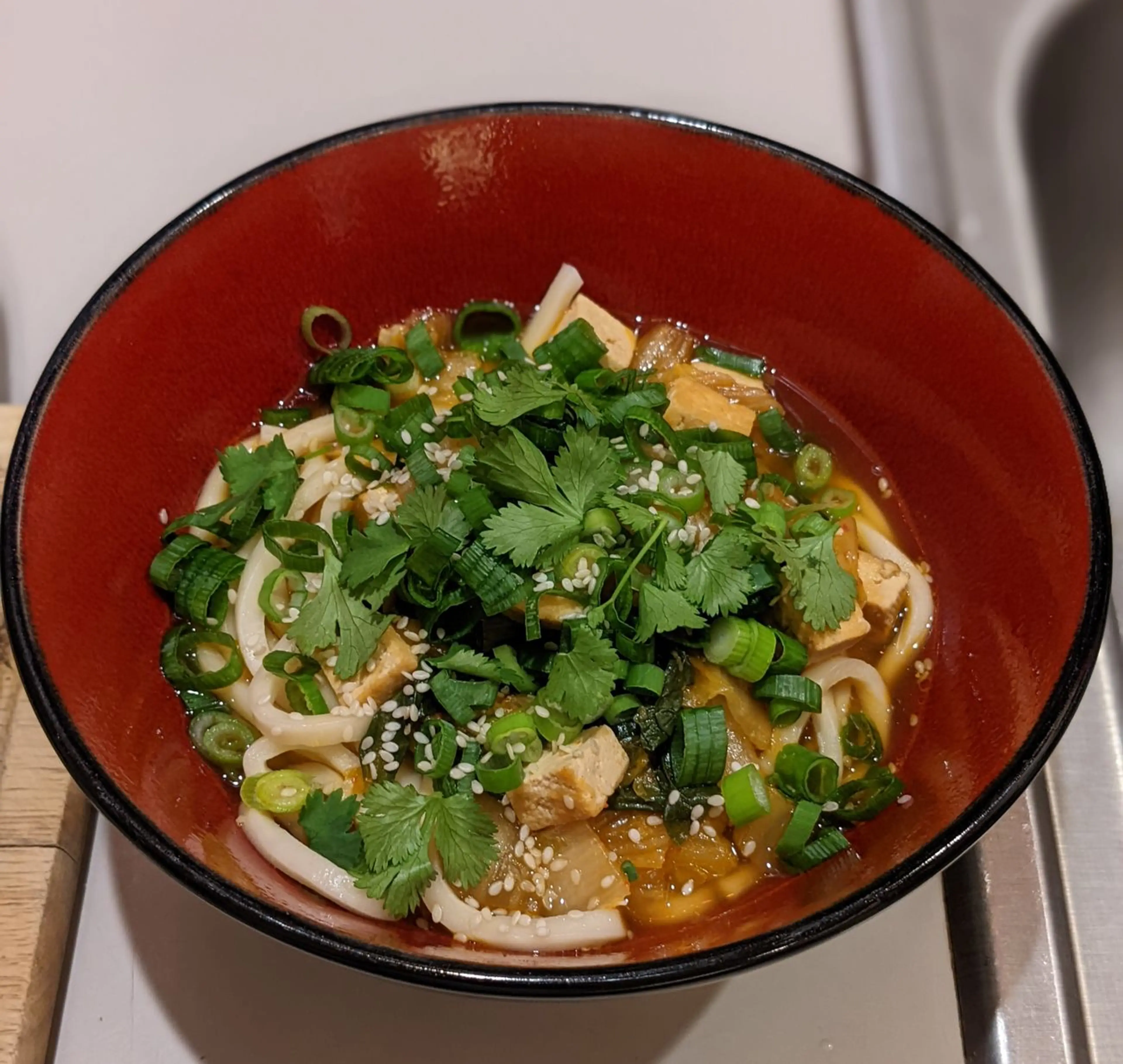 Kimchi Noodle Soup With Wilted Greens