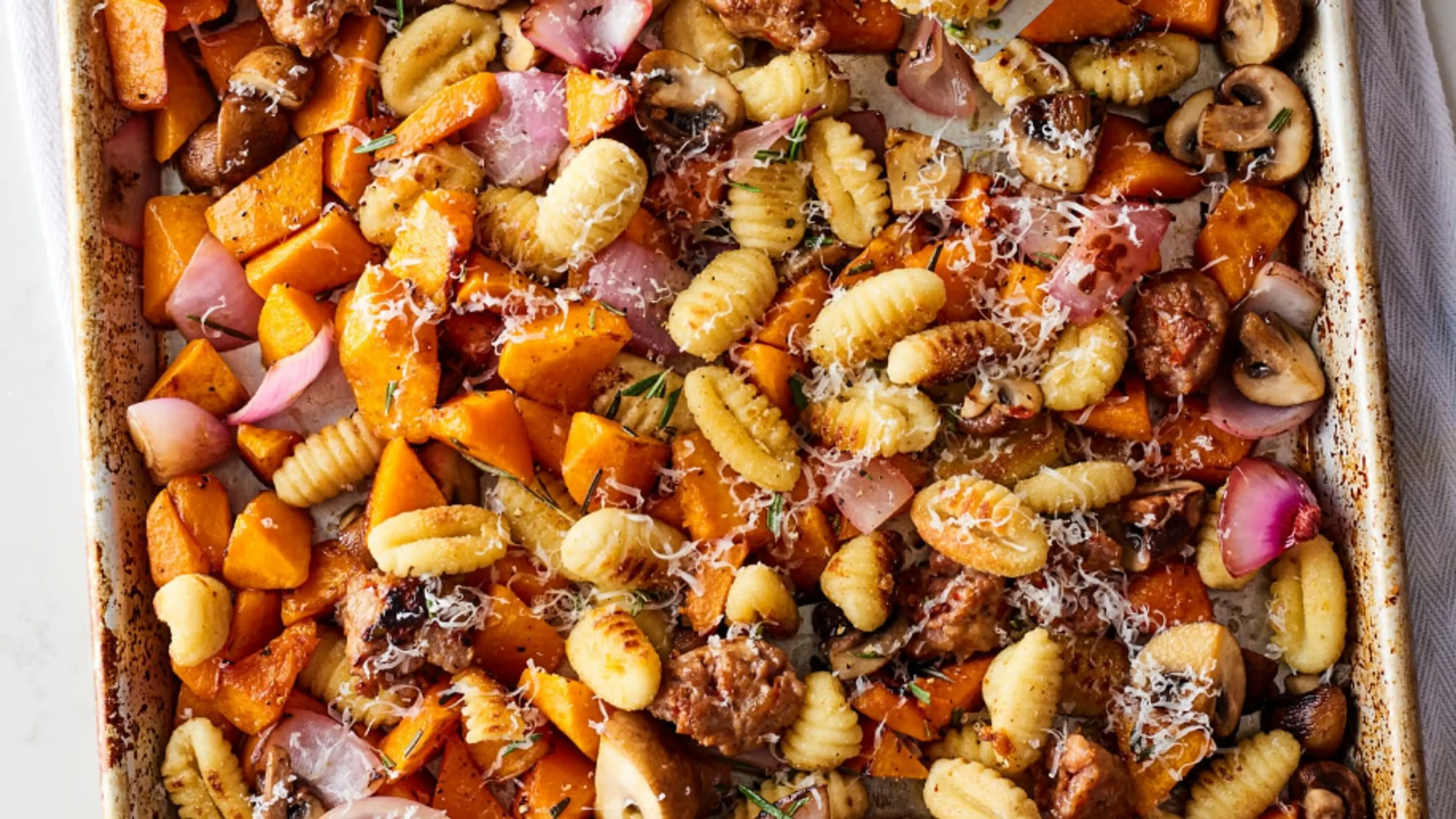 Crispy Sheet Pan Gnocchi with Mushrooms, Sausage, and Butter