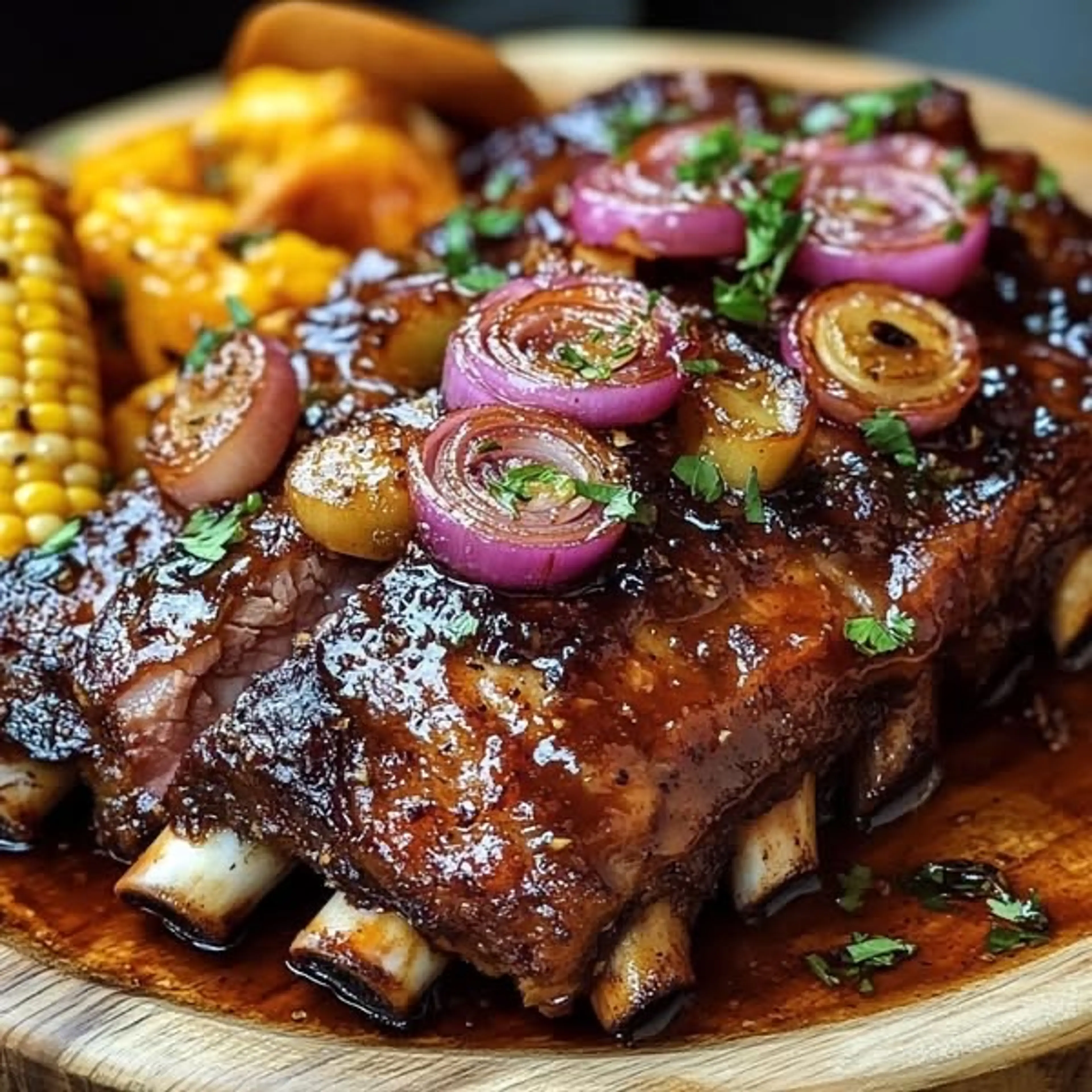 Smoky Lamb Ribs with Tamarind Bbq Sauce & Pickled Red Onions