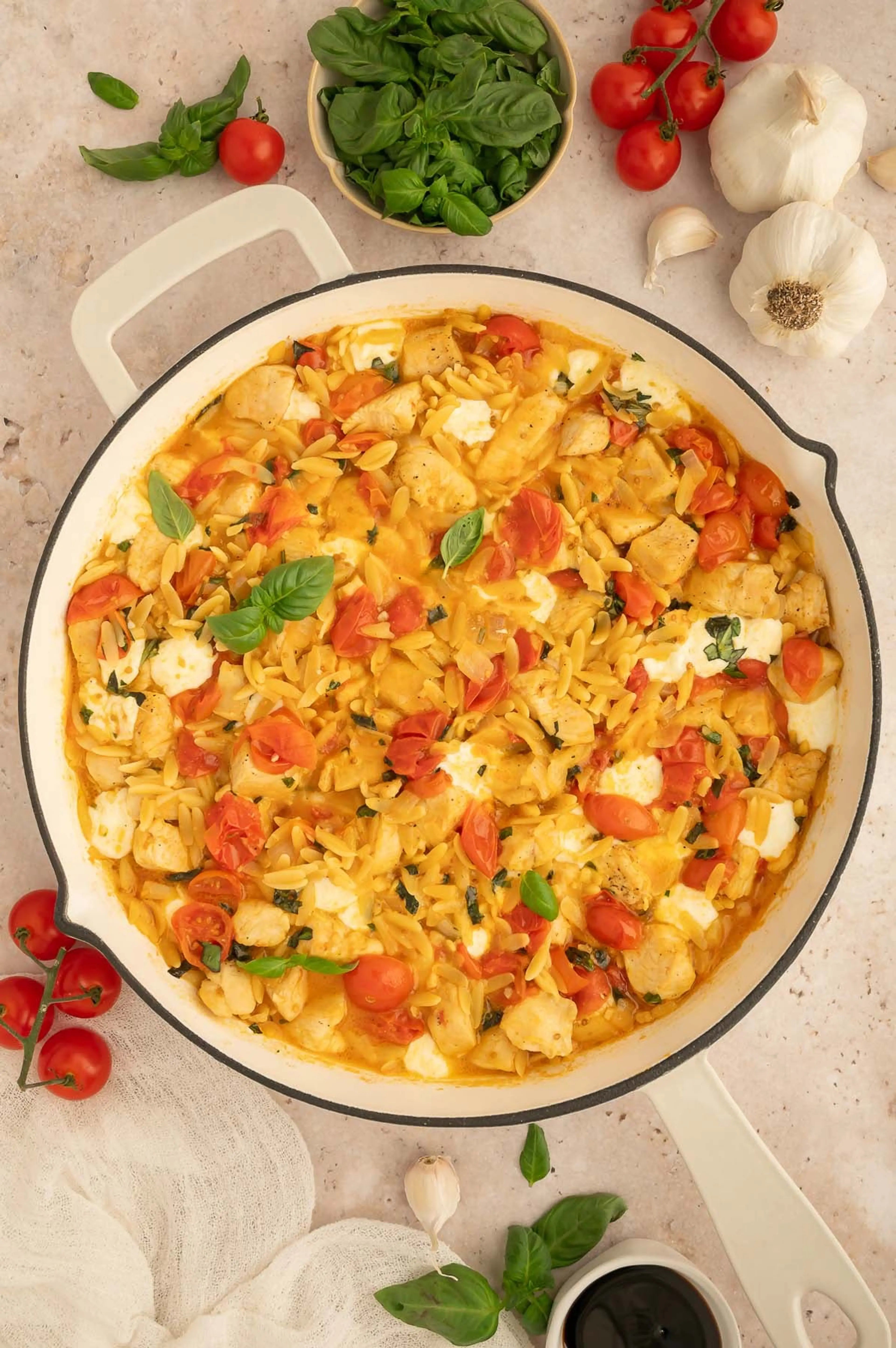 One Pot Caprese Chicken Orzo