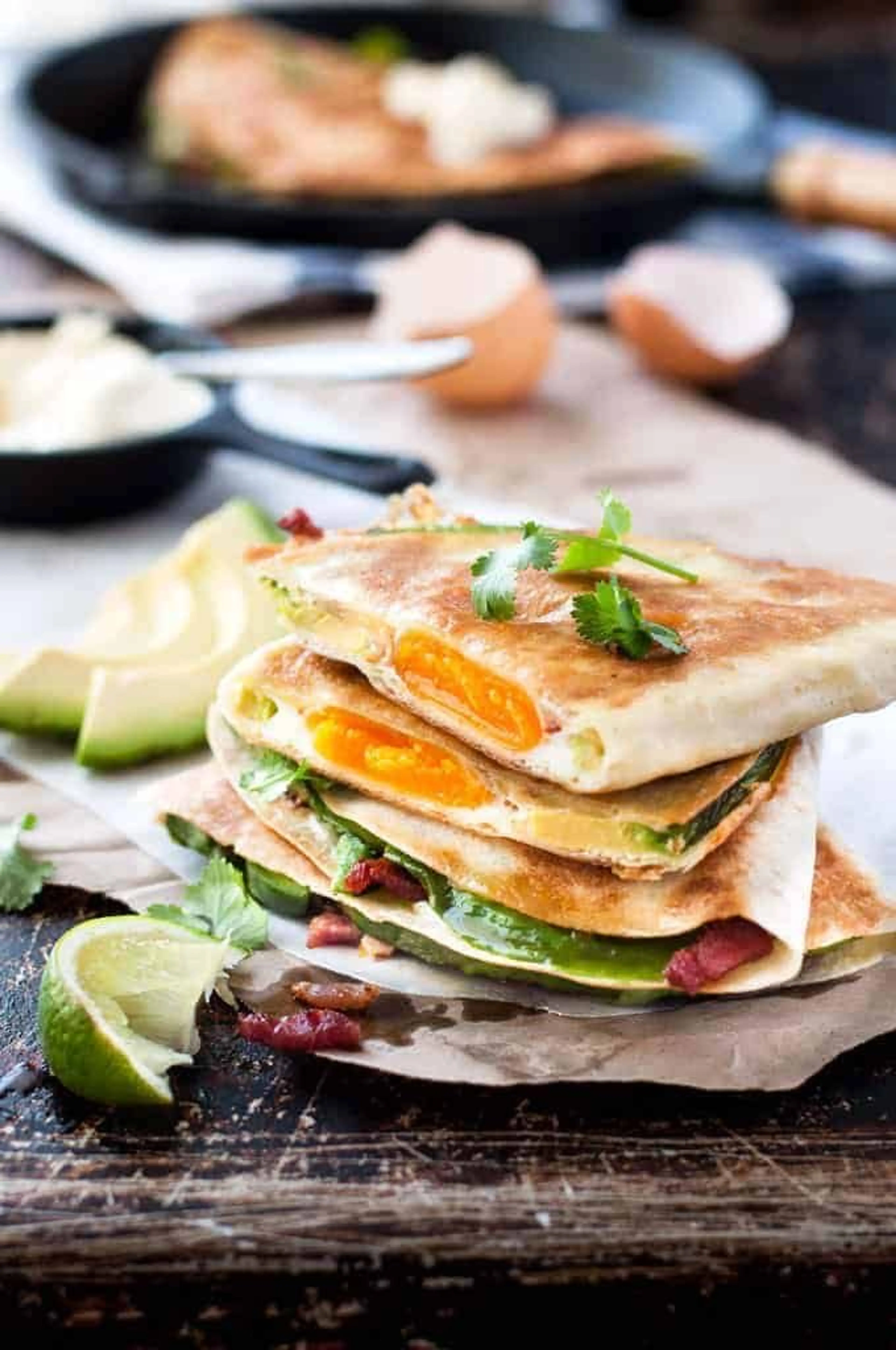 Whole Egg, Bacon and Avocado Quesadilla