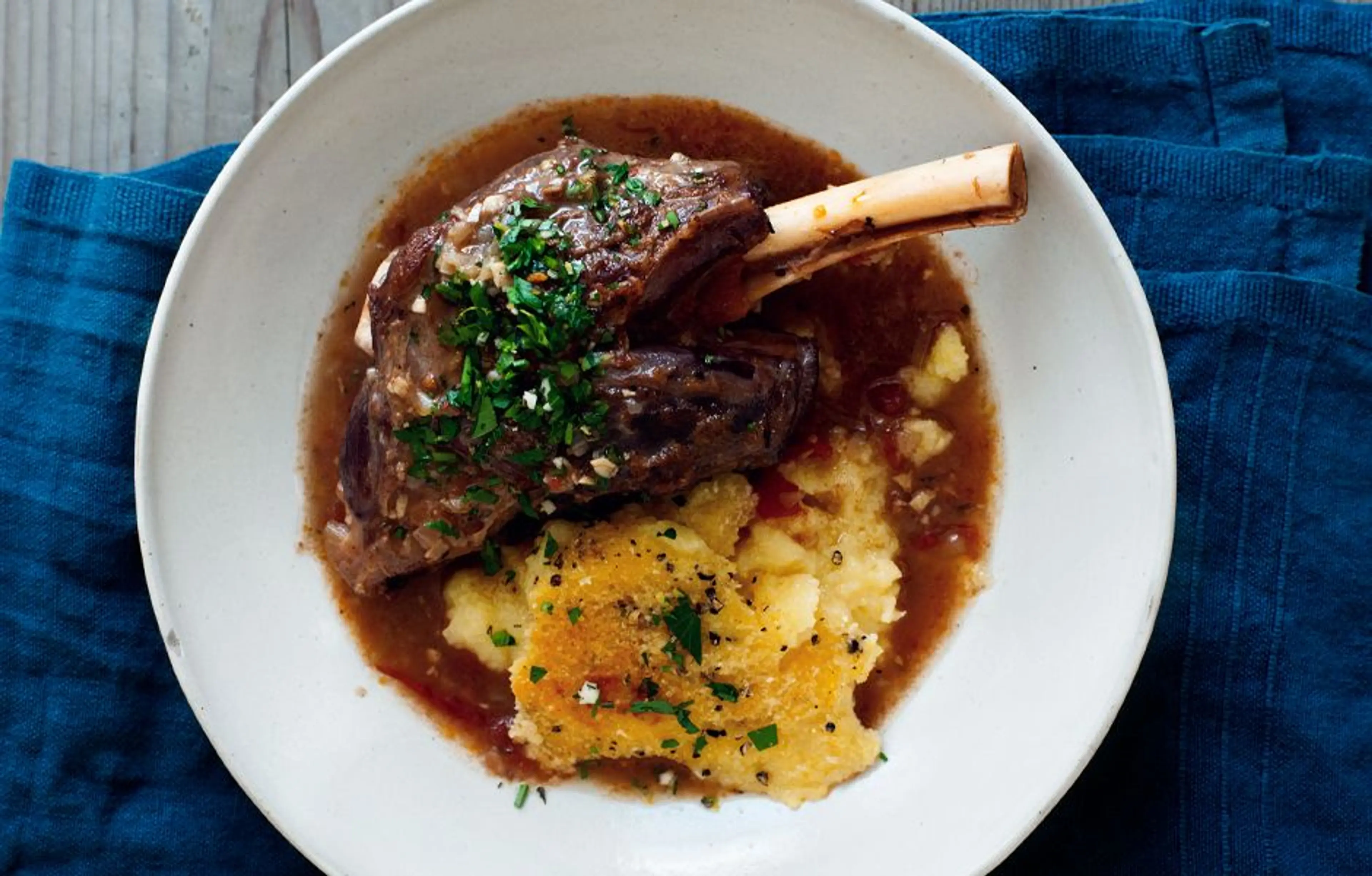 Braised Lamb Shanks with Gremolata and Baked Polenta