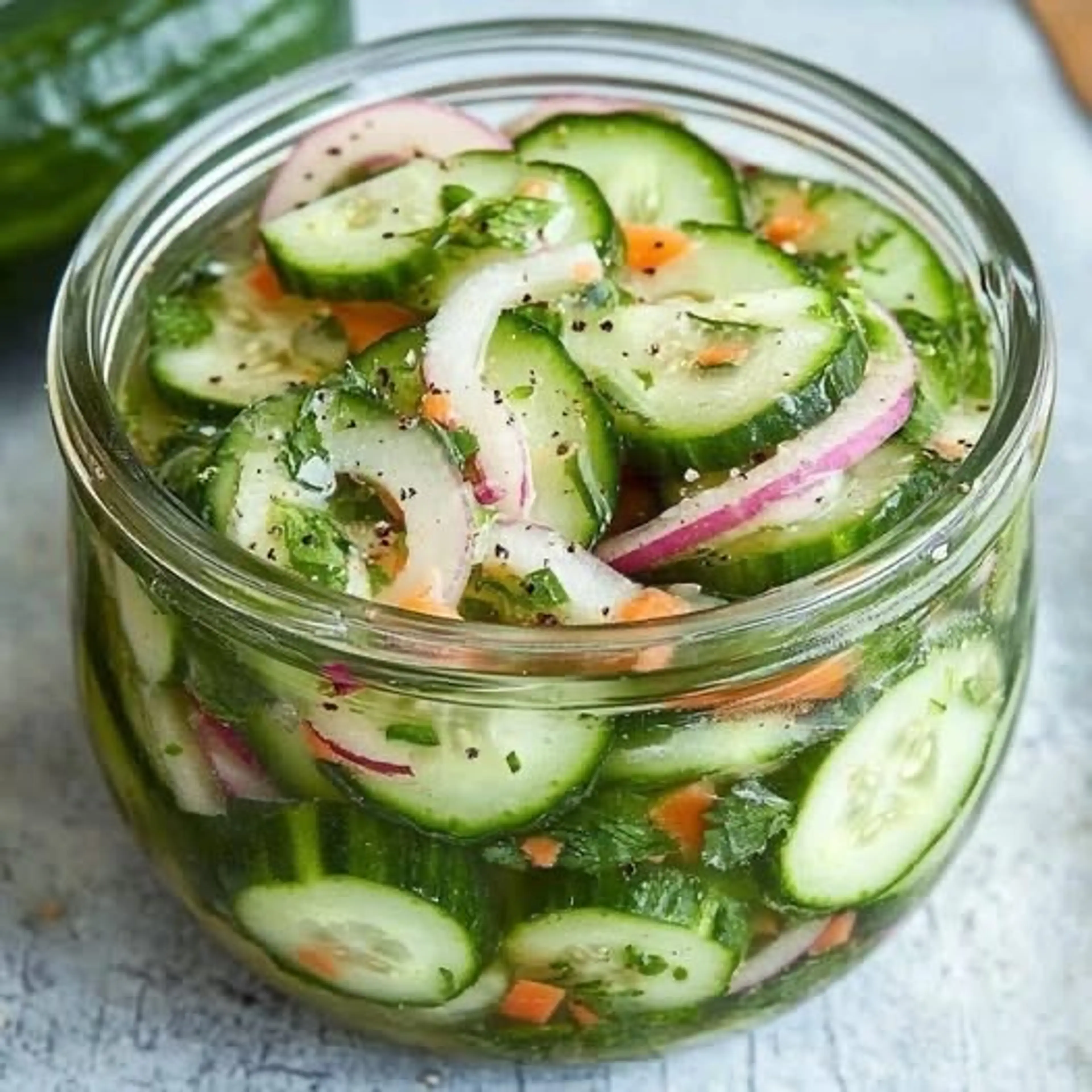 Fresh Pickled Cucumber Salad Stays in the Refrigerator