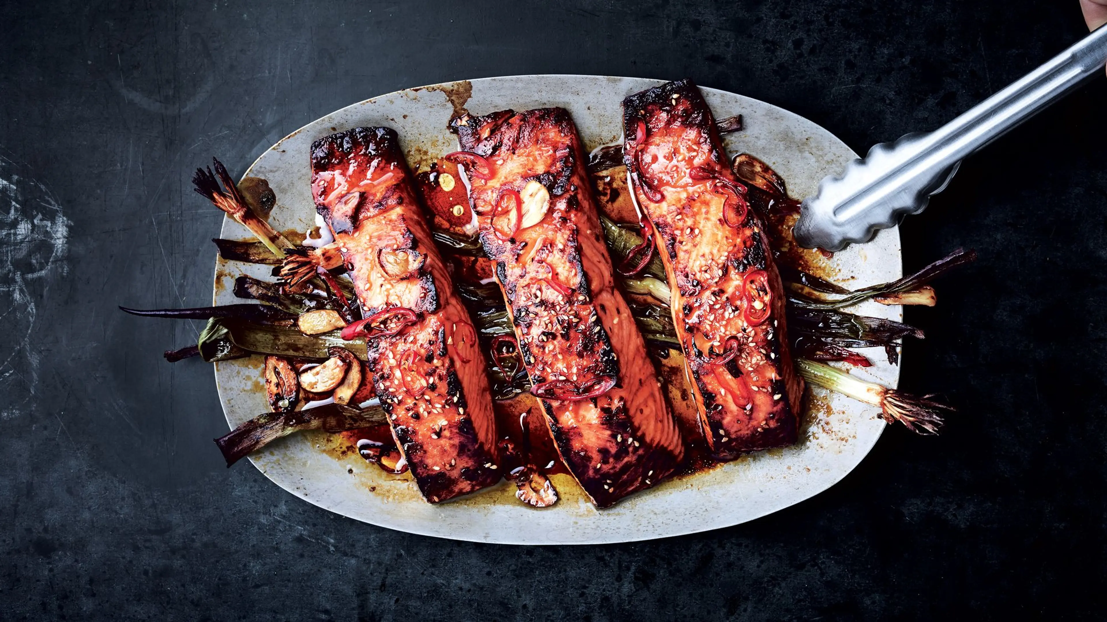 Broiled Salmon with Scallions and Sesame