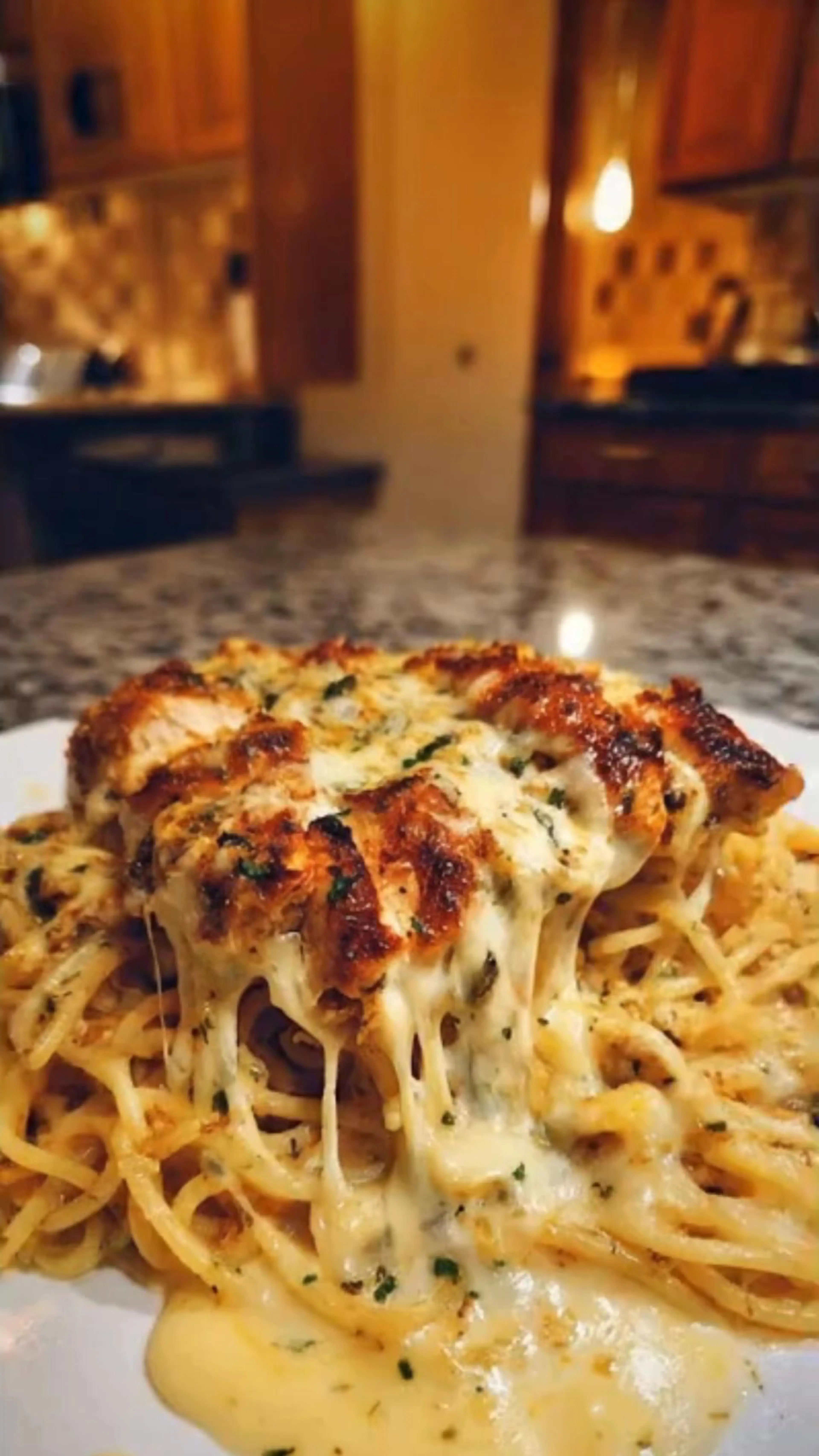 Garlic Butter Chicken Spaghetti in Cheddar Parmesan Cheese S