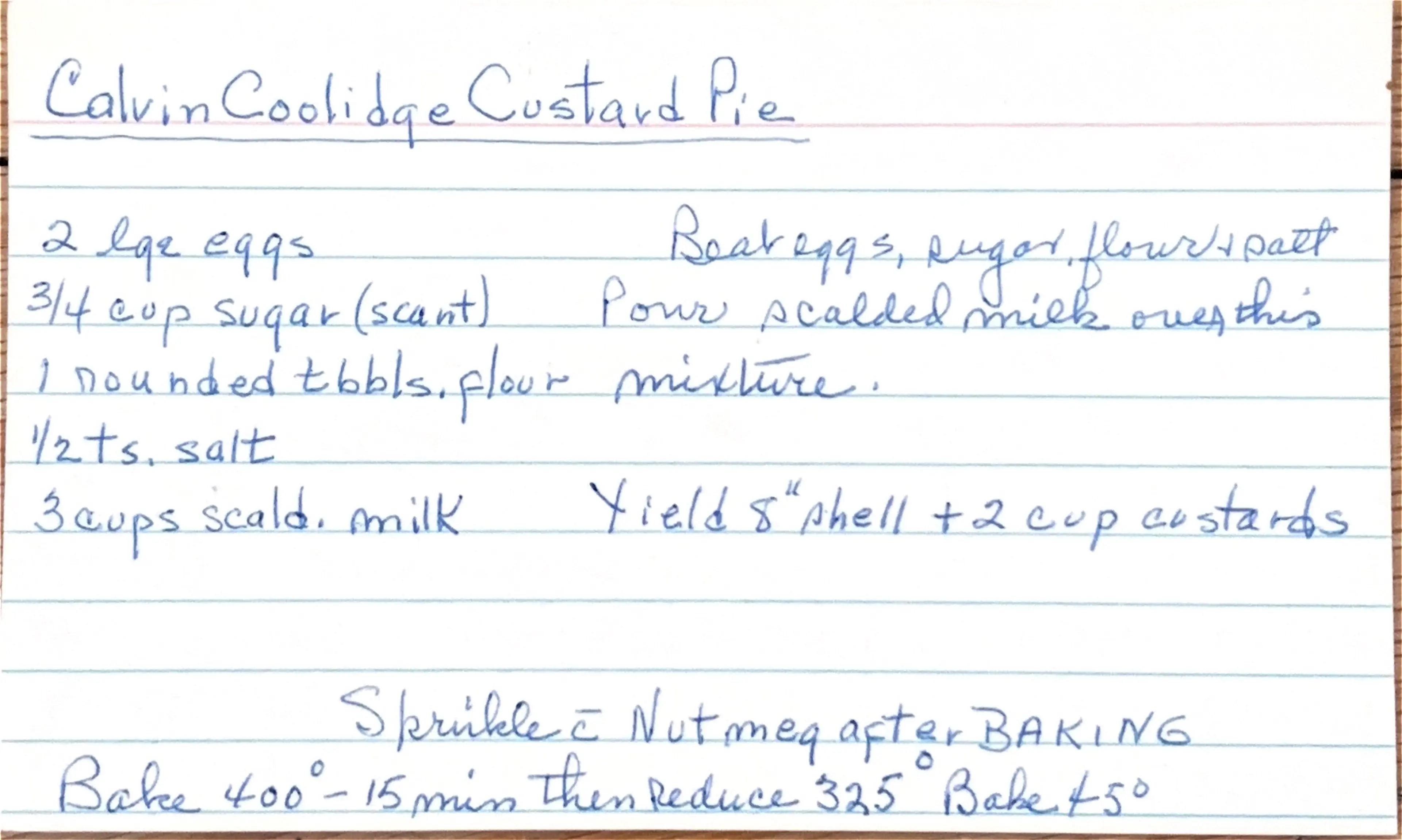 Calvin Coolidge Custard Pie