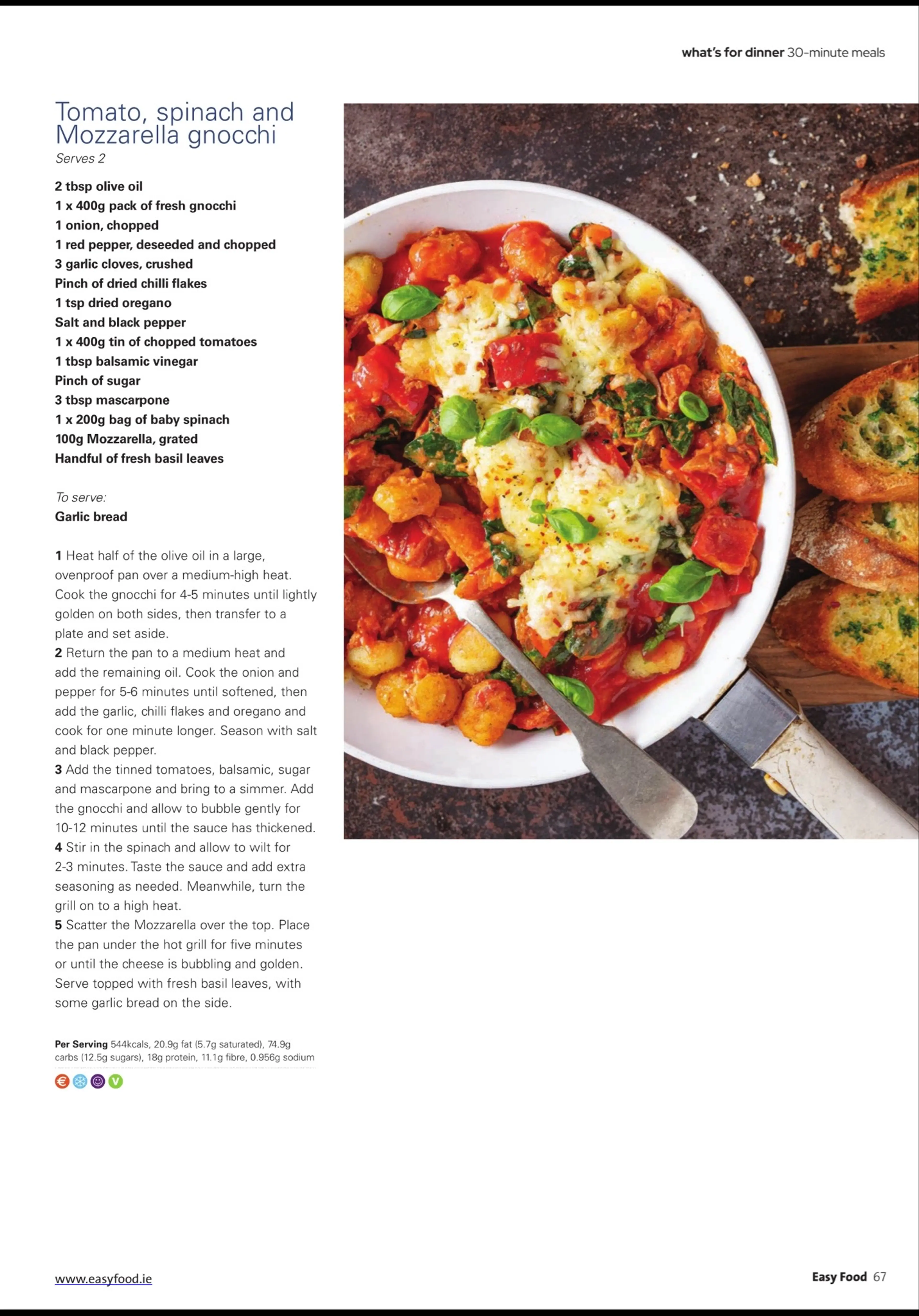 Tomato, spinach and Mozzarella gnocchi