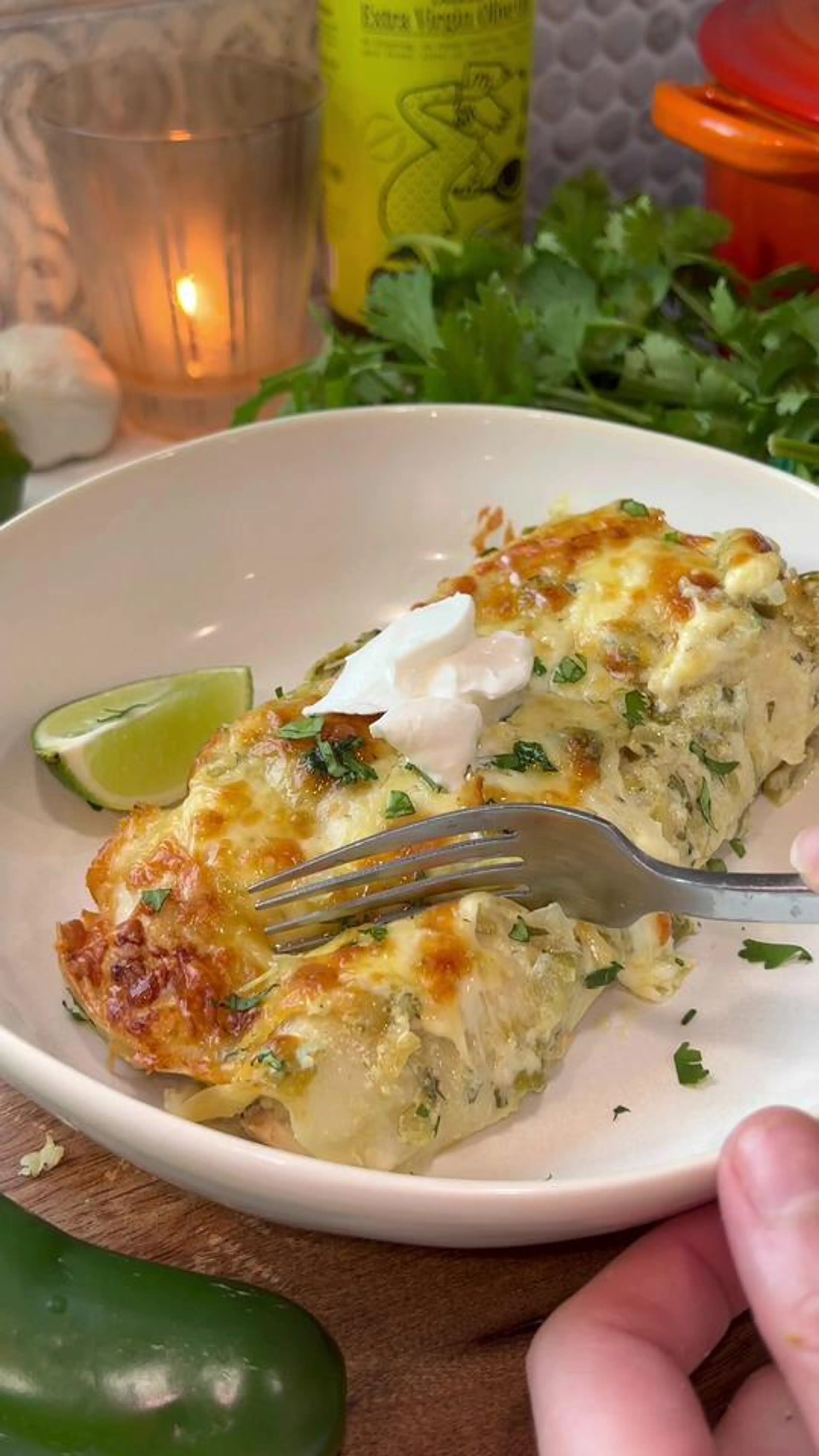 Creamy Salsa Verde Chicken Enchiladas