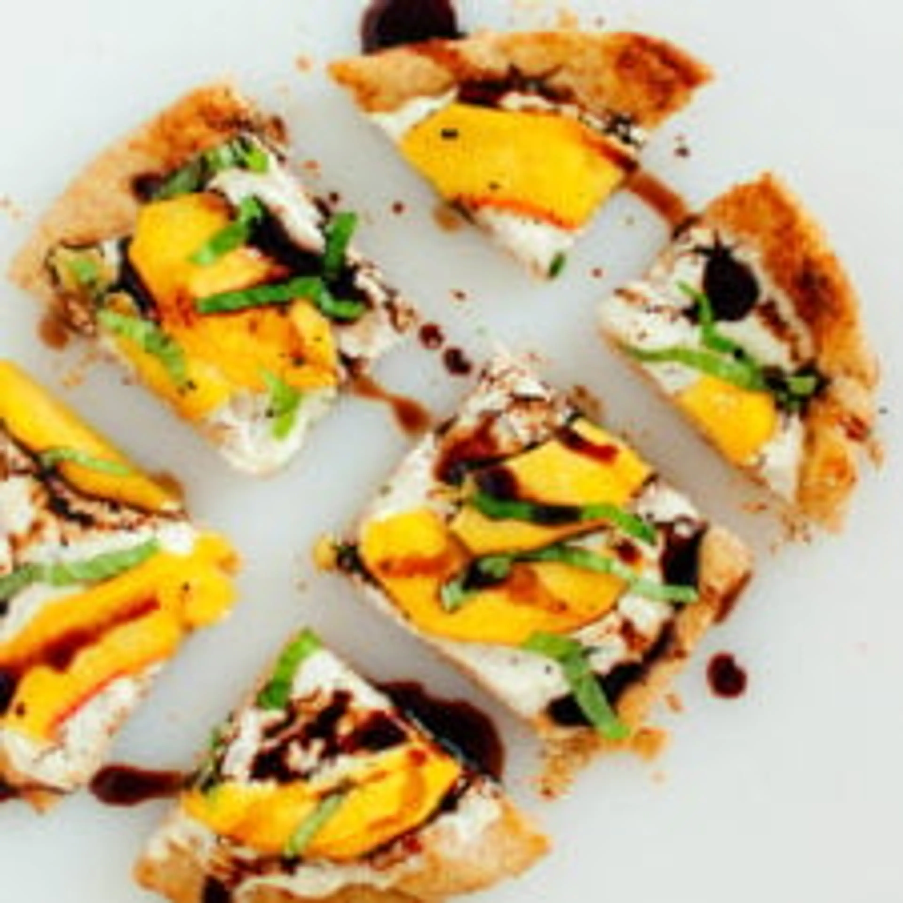 Simple Peach, Basil and Ricotta Flatbread
