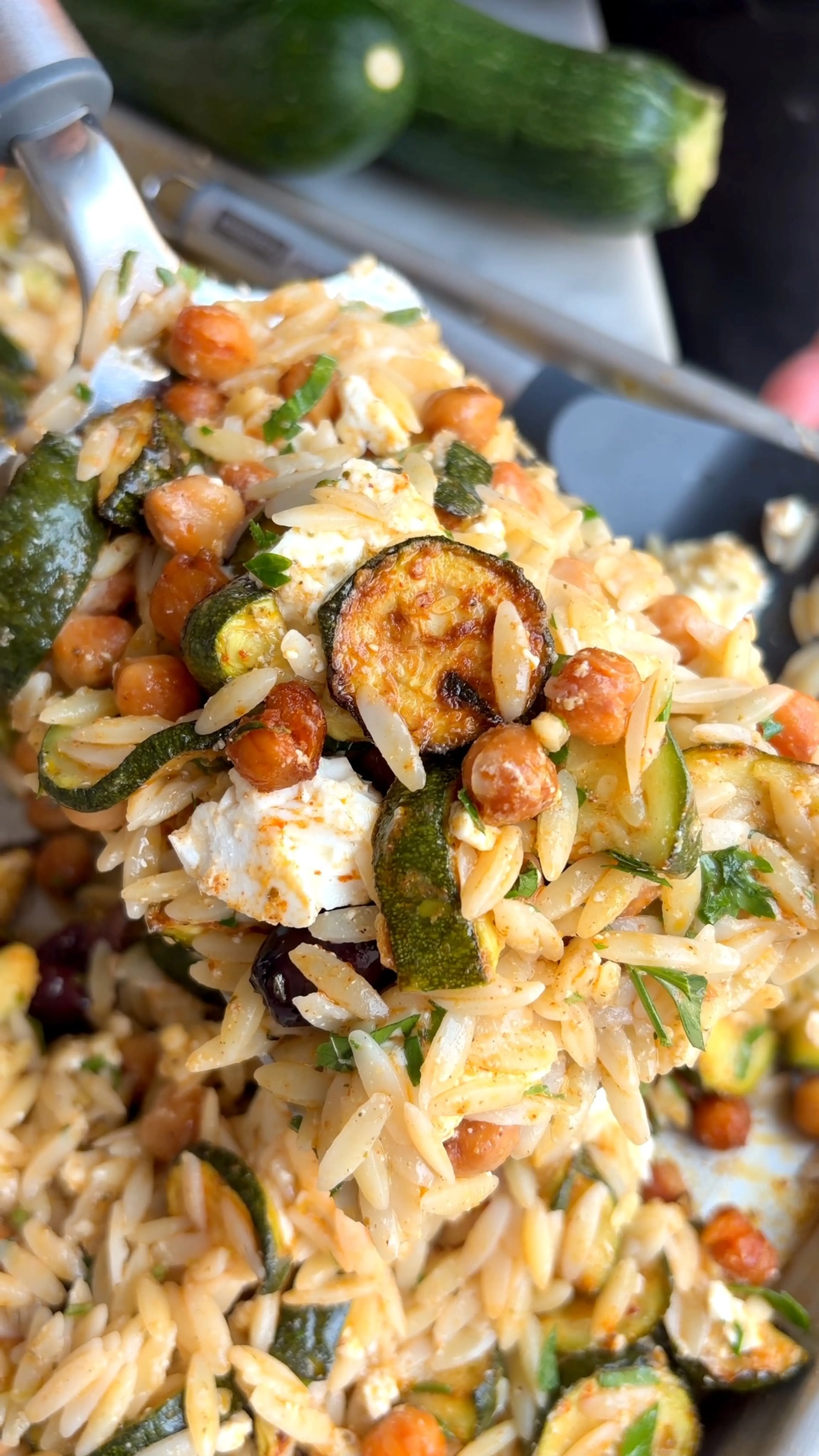 Sheet Pan Roasted Zucchini Orzo