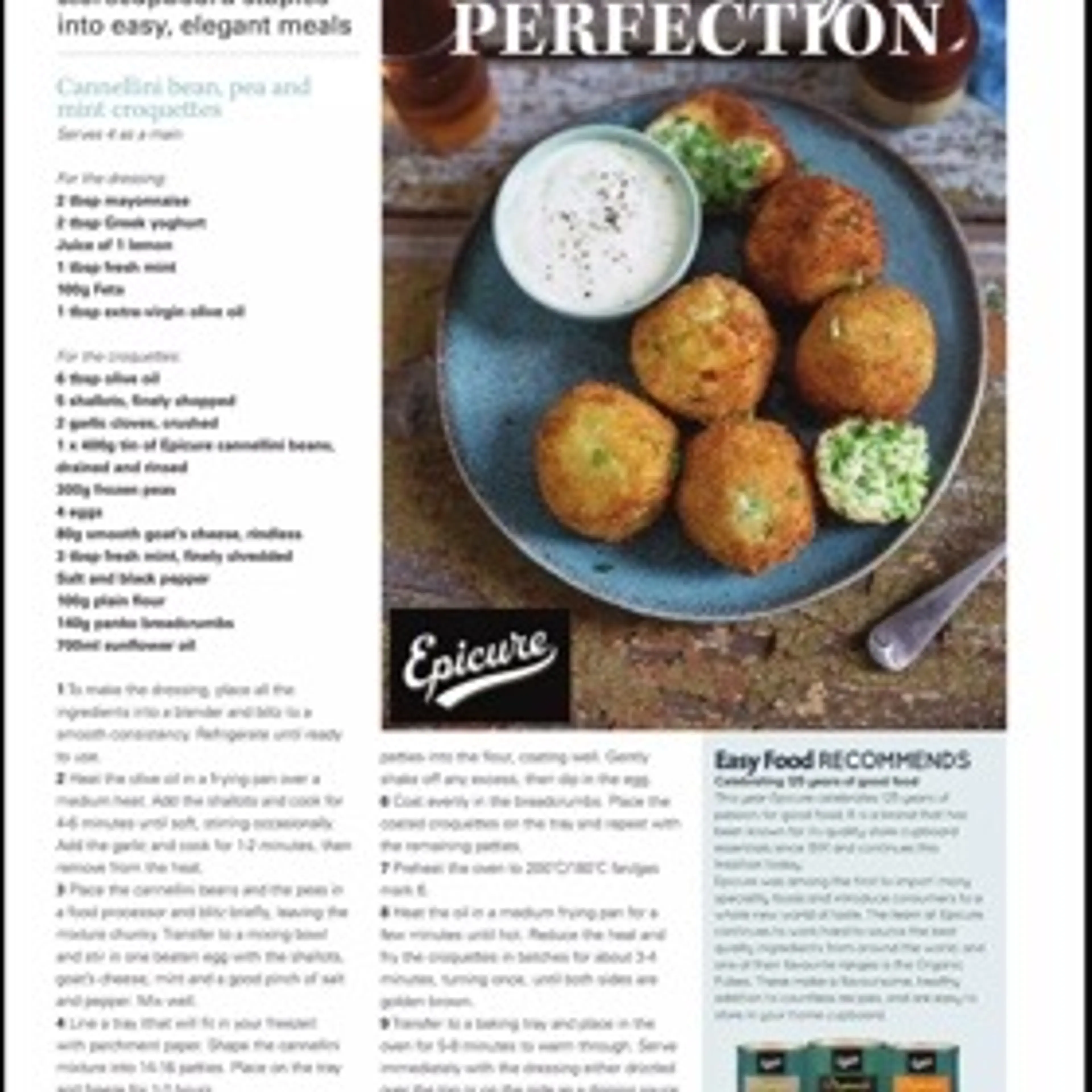 Cannellini bean, pea and mint croquettes