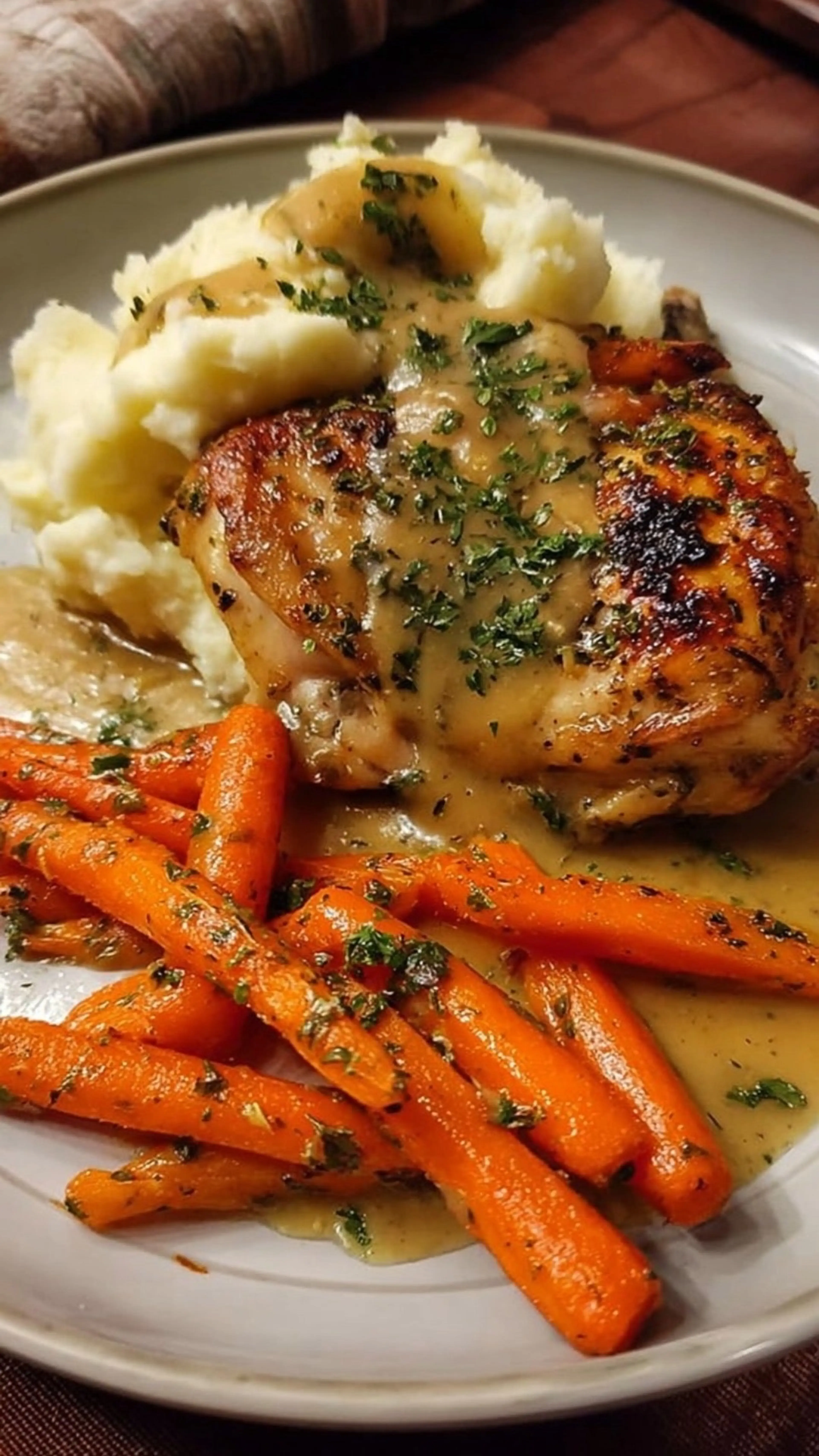 Herb-roasted Chicken with Gravy, Mashed Potatoes & Glazed Ca