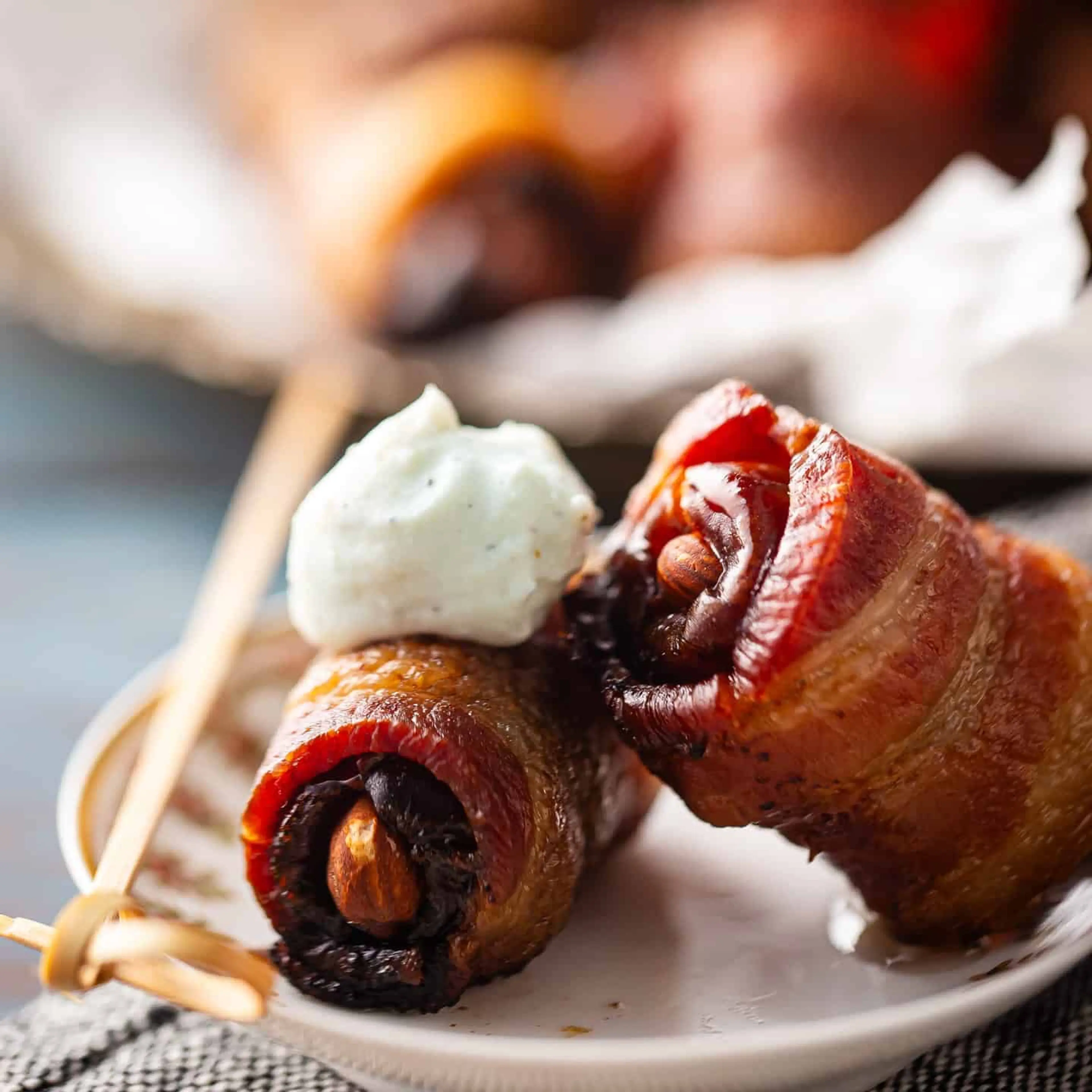 Bacon Wrapped Dates with Whipped Blue Cheese Dip