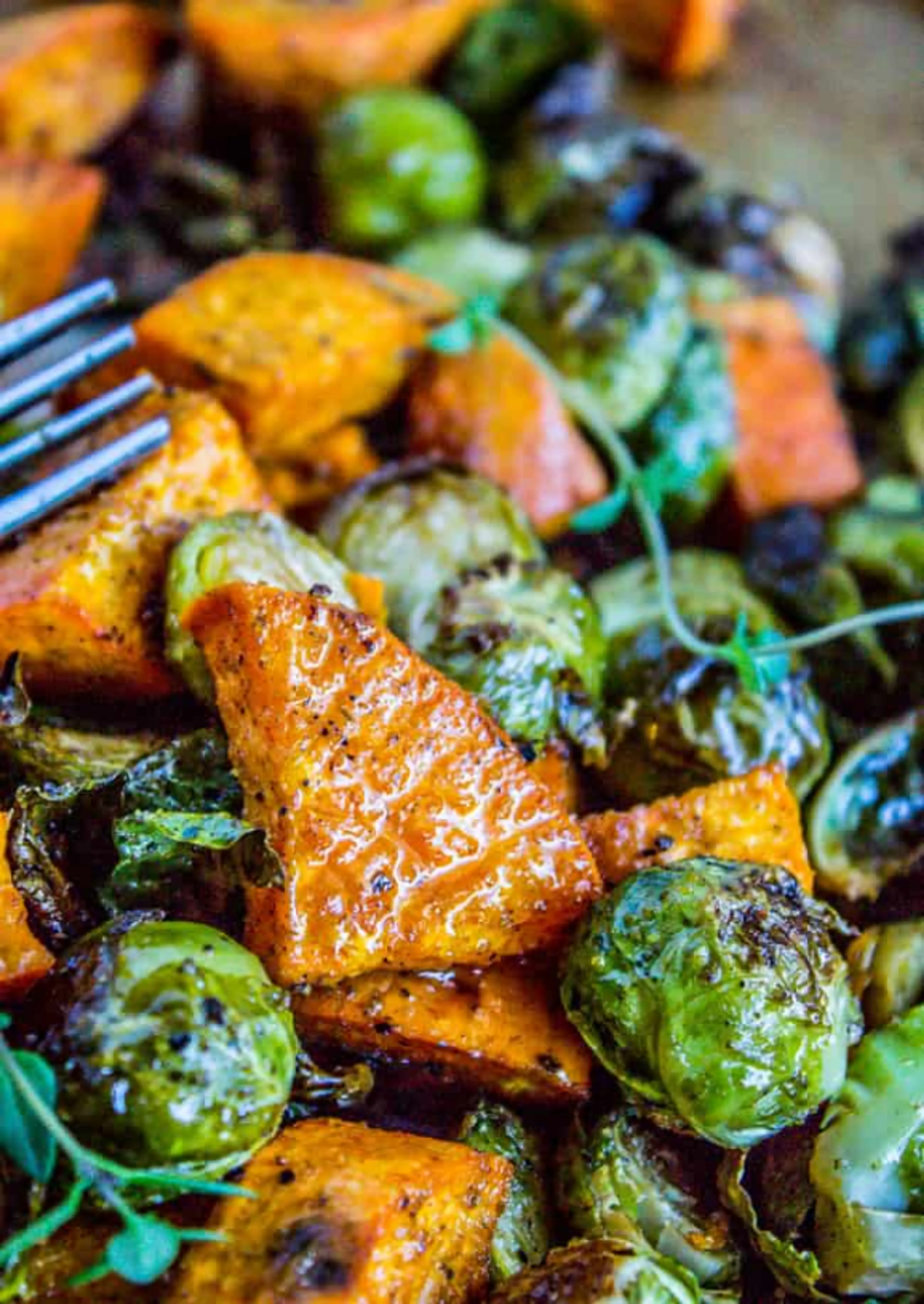 Oven Roasted Sweet Potatoes and Roasted Brussels Sprouts Rec