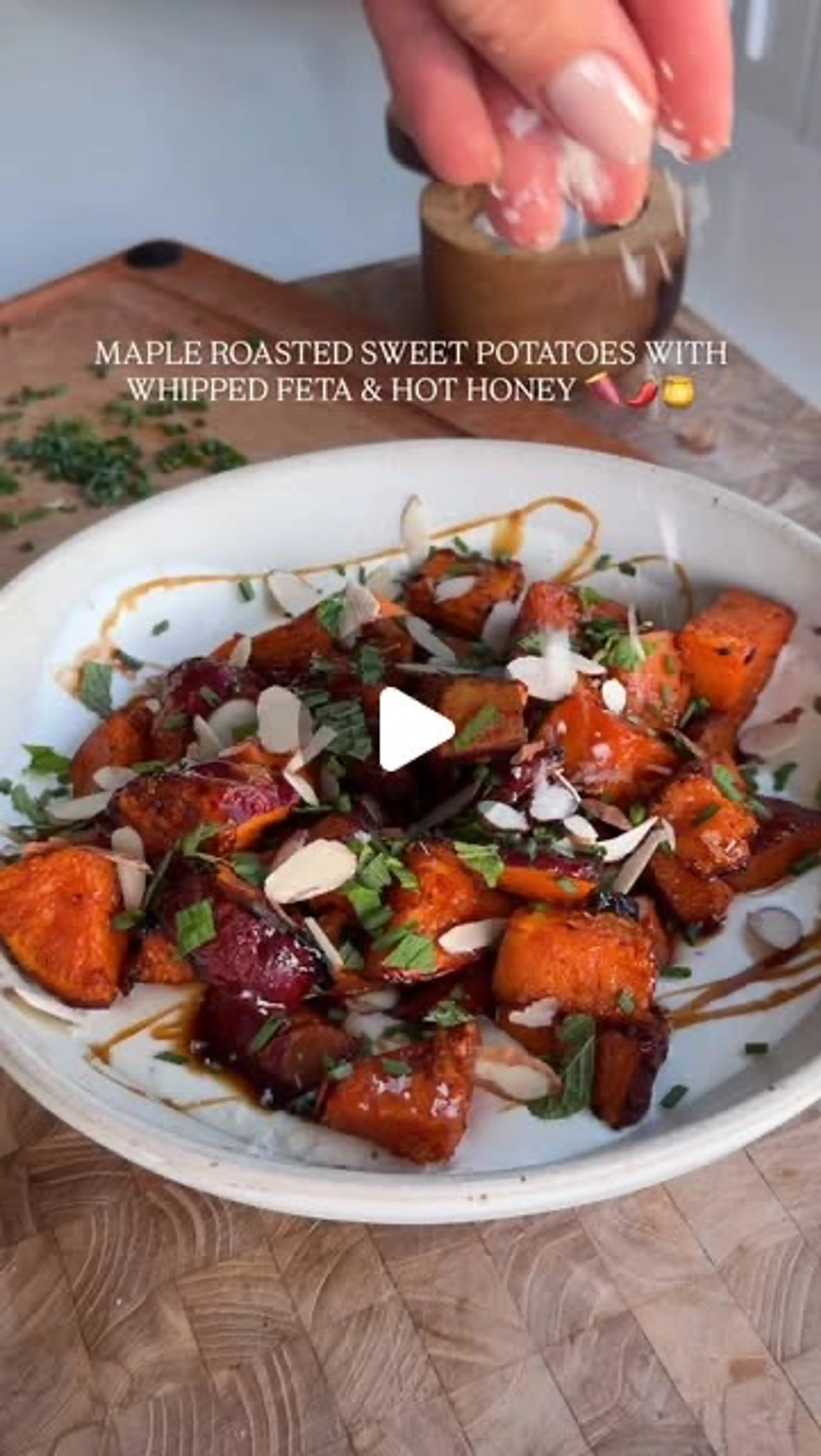 Maple Roasted Sweet Potatoes with Whipped Feta & Hot Honey