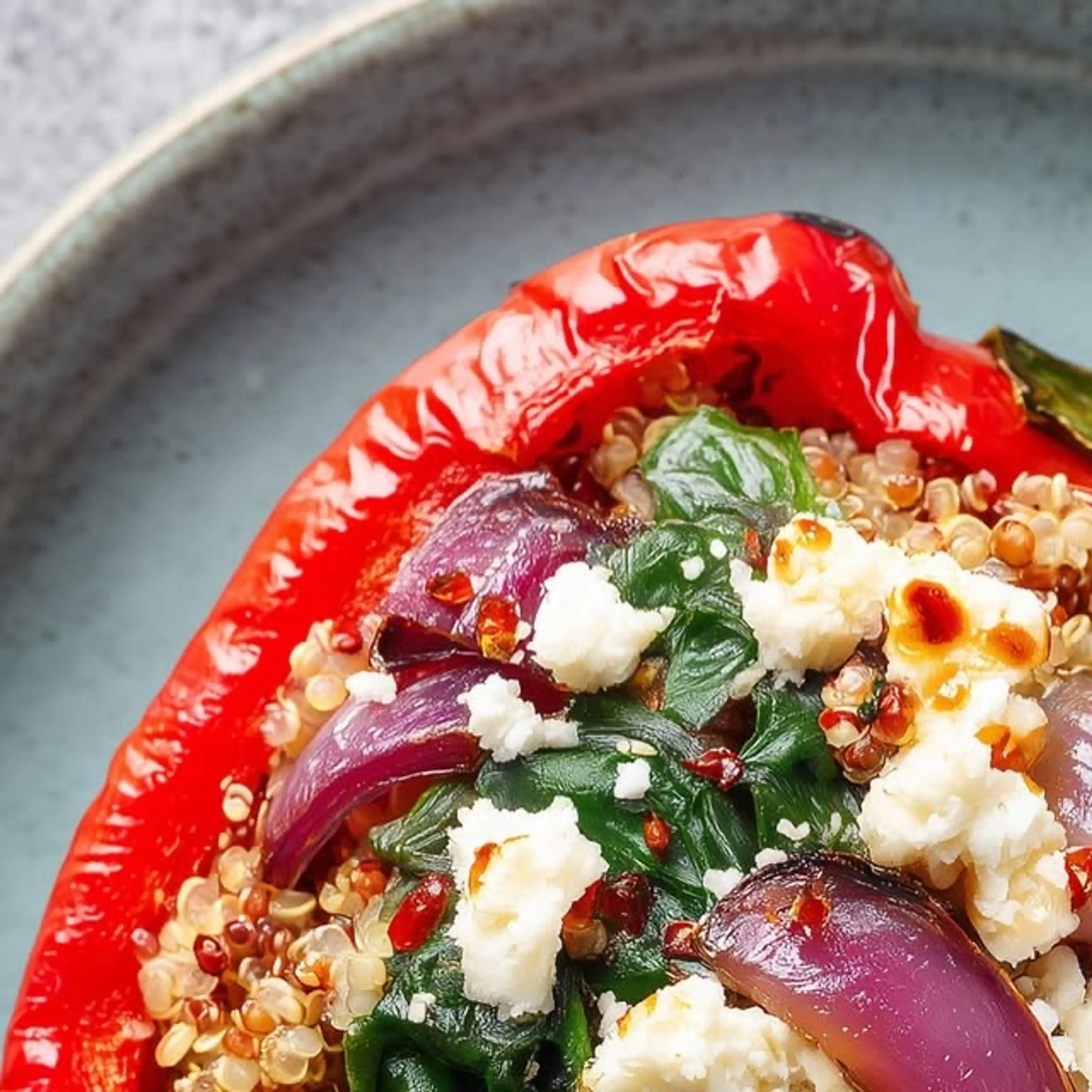 Mediterranean Stuffed Peppers with Quinoa and Feta. Simple,