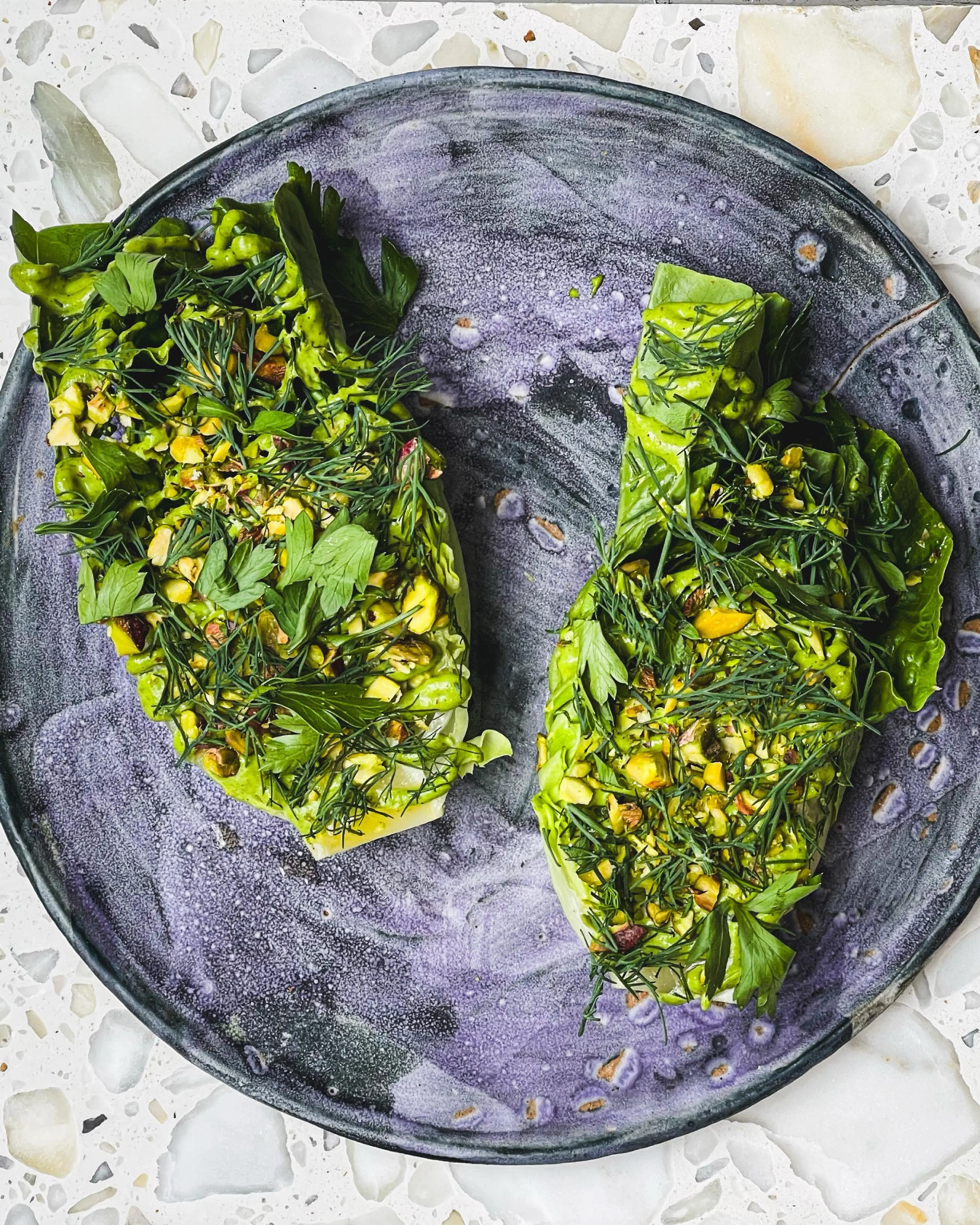 Green “mayonnaise”’ with little gem salad