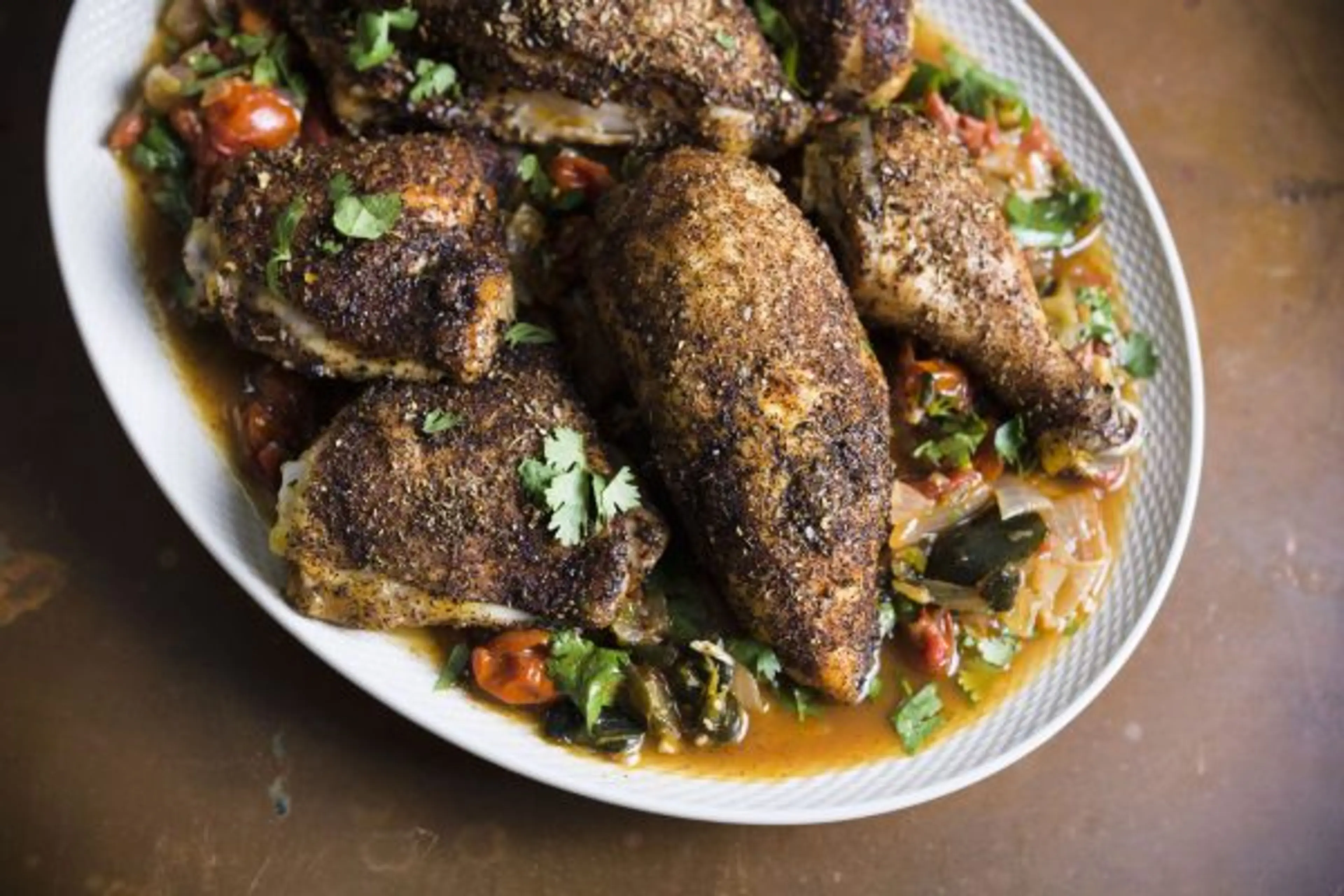 Chicken Traybake with Roasted Poblano and Tomato Salsa