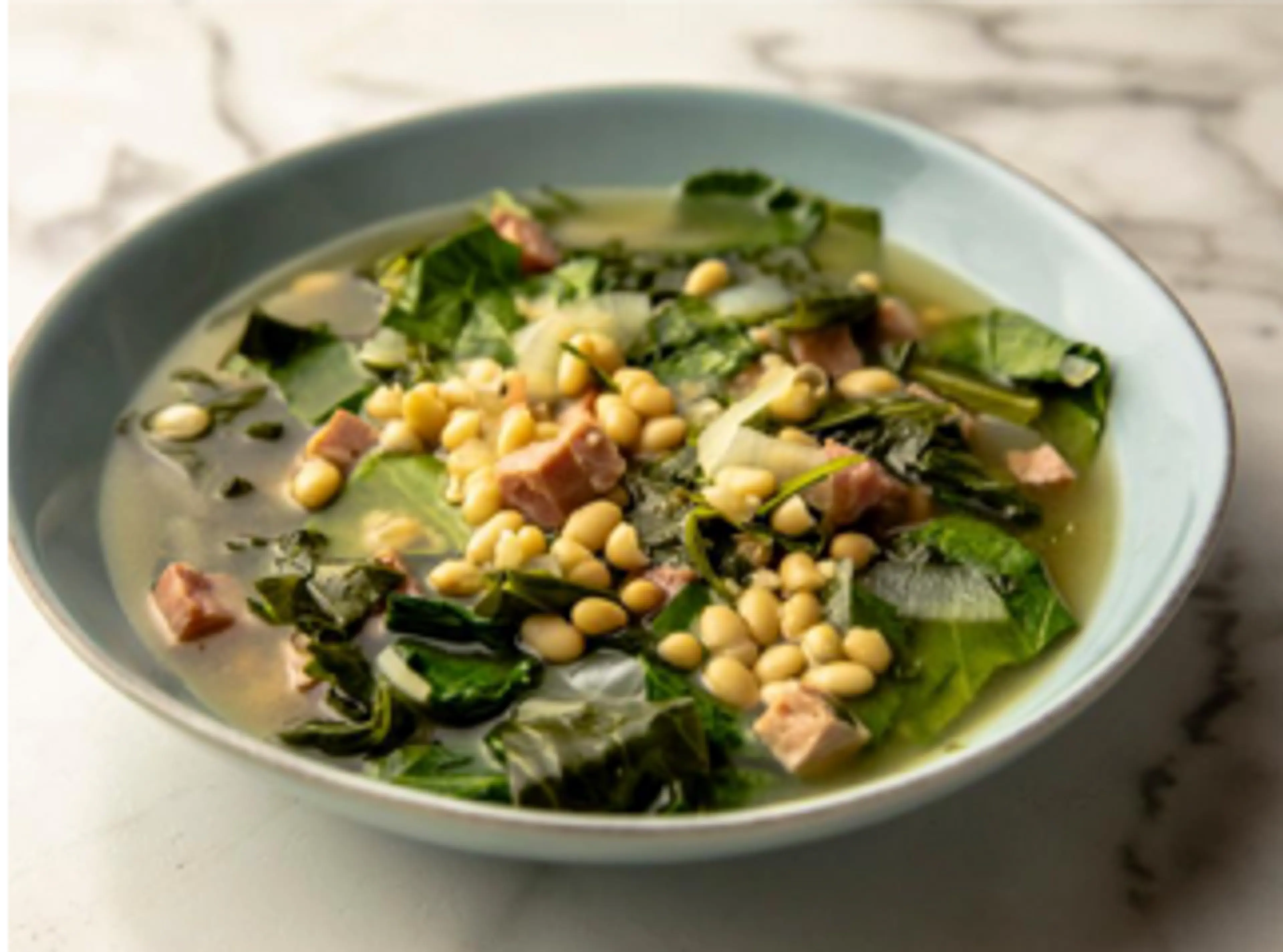 Pea Soup with Ham Hock and Greens